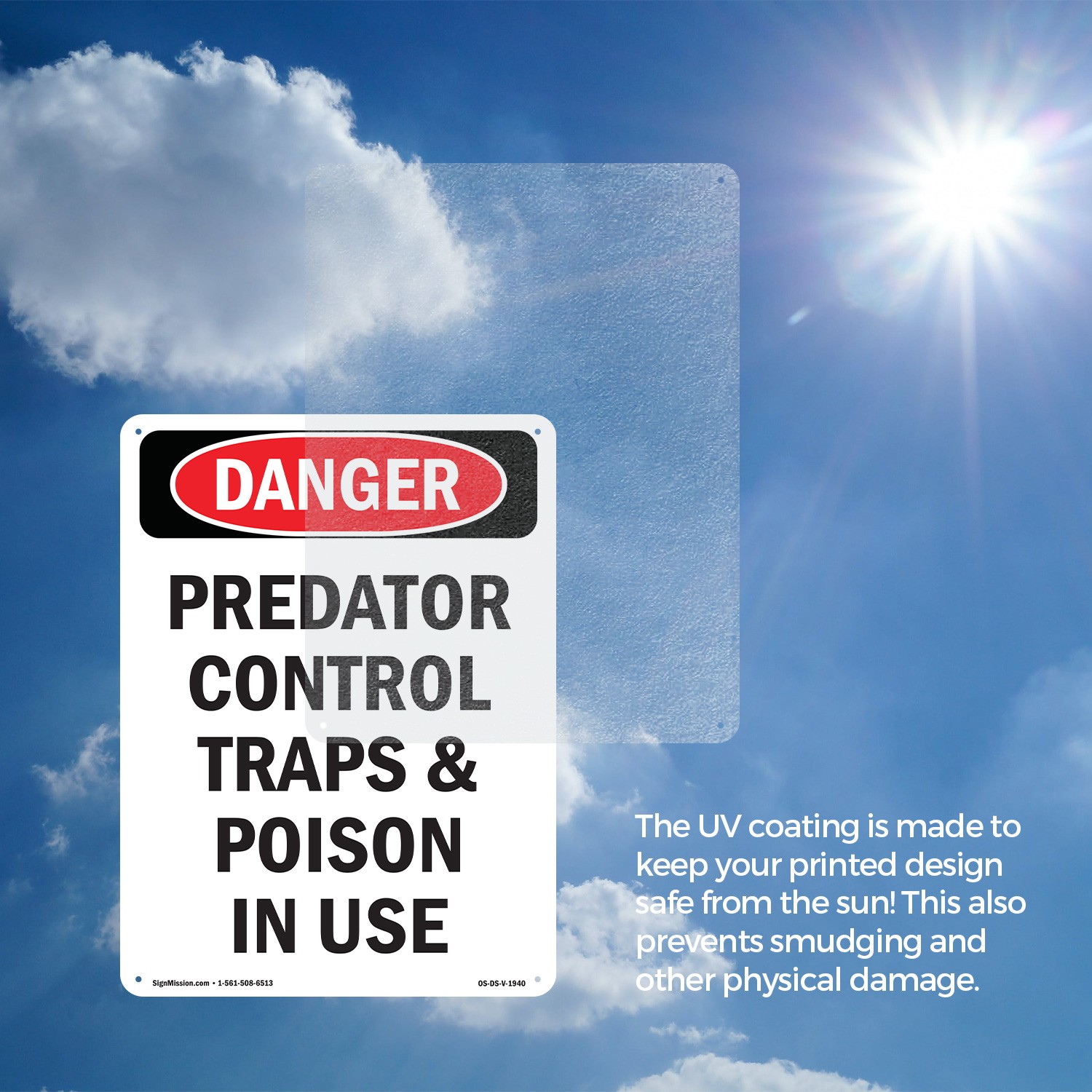 Portrait Predator Control Traps OSHA Danger Sign Metal,, Decal 5 or 10 Pack