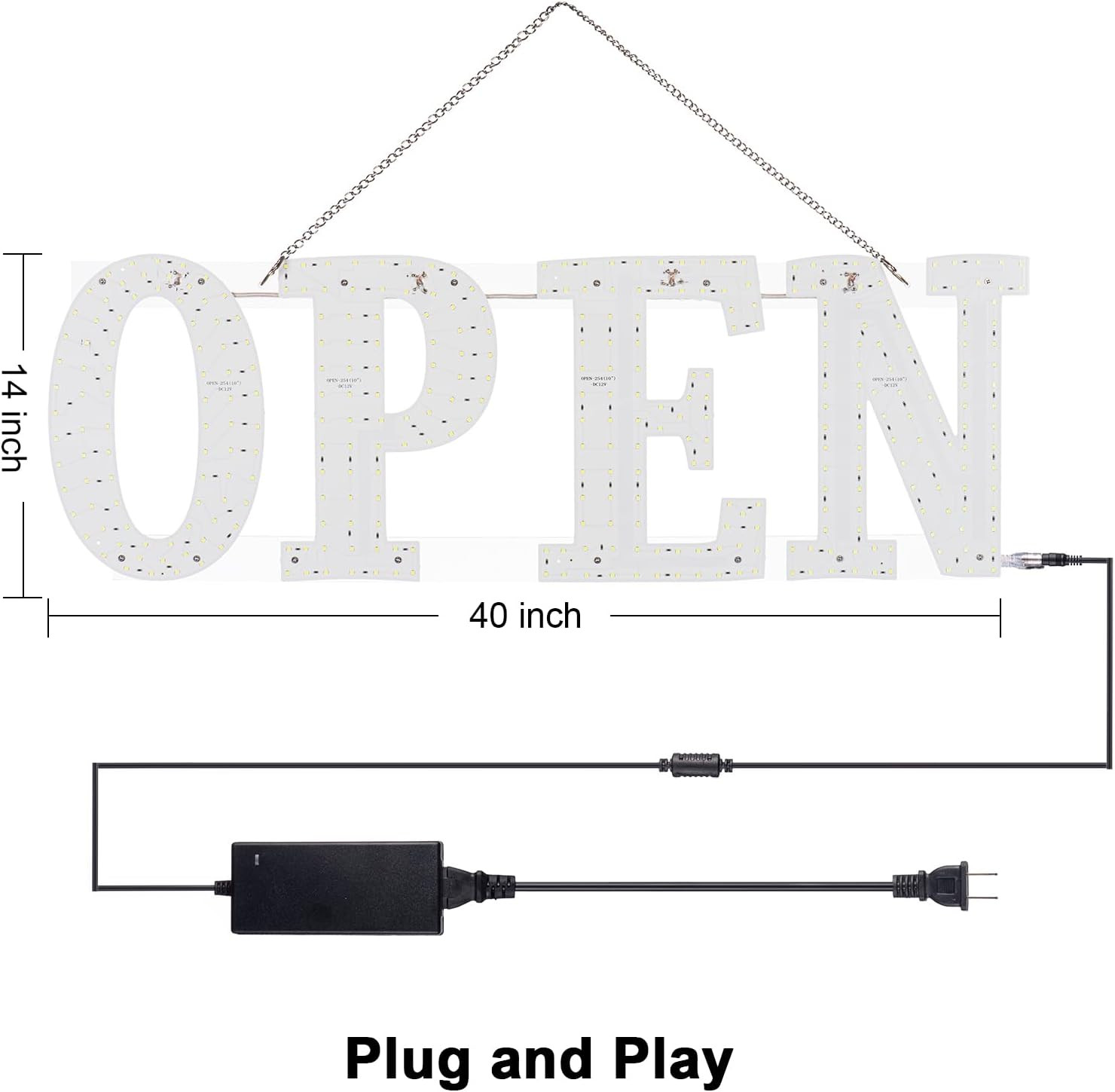 40″X14″ Extra Large LED Open Signs for Business with Remote Controlled, 10 Level