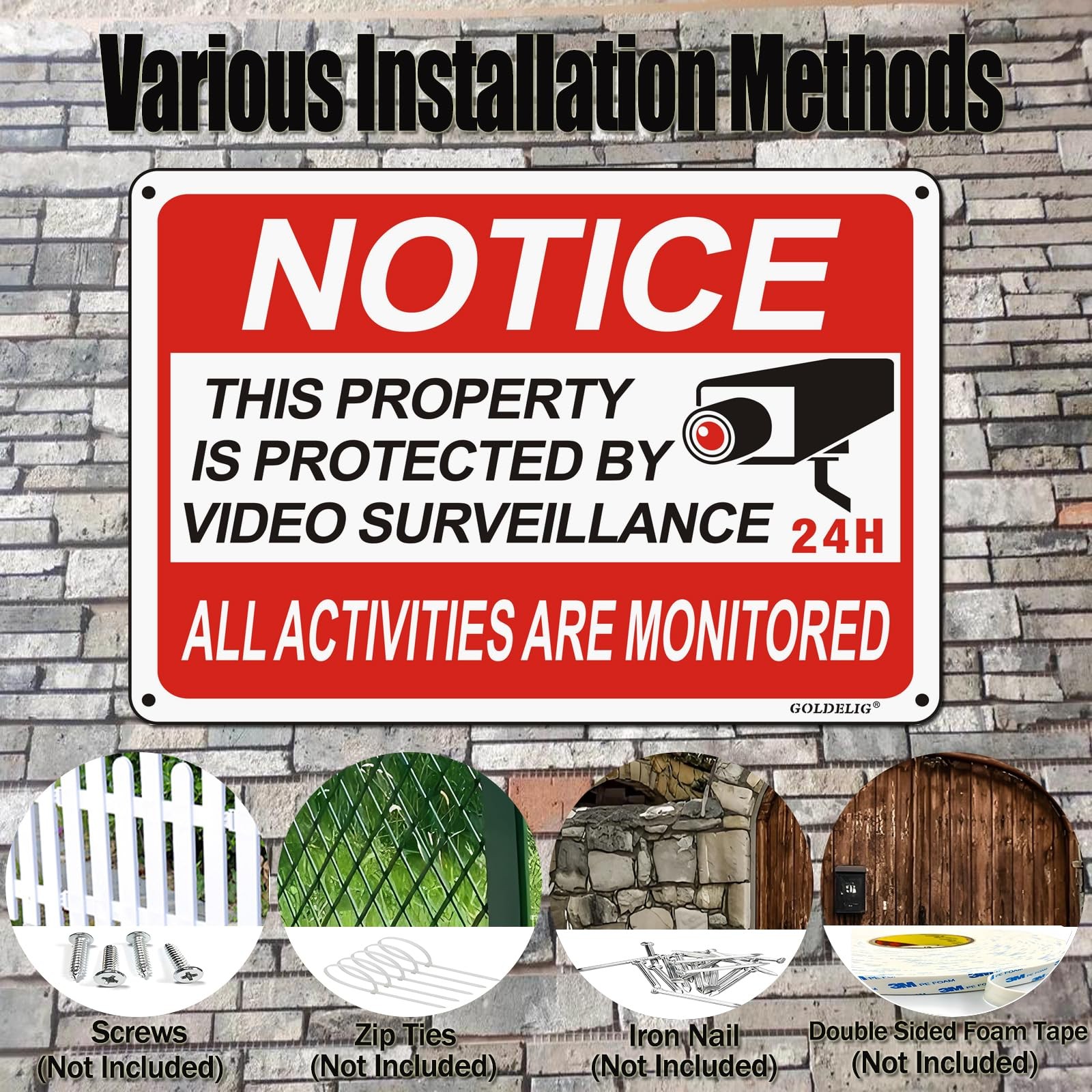 10×7 Inch .040 Aluminum Reflective Home Video Surveillance Security Sign 4 PCS