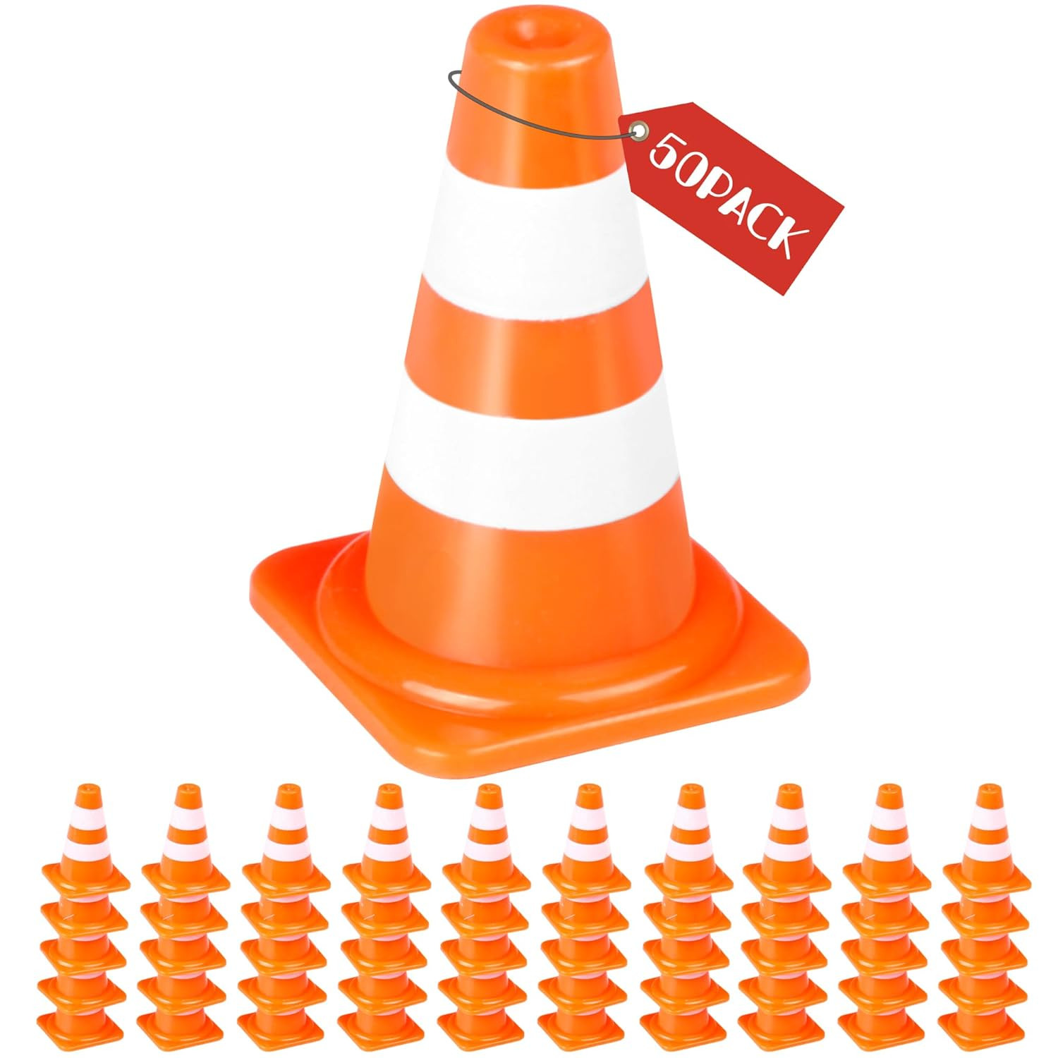 50pc Mini Traffic Cones 1 Inch Tiny Orange Plastic Toy Construction Sign Blocks