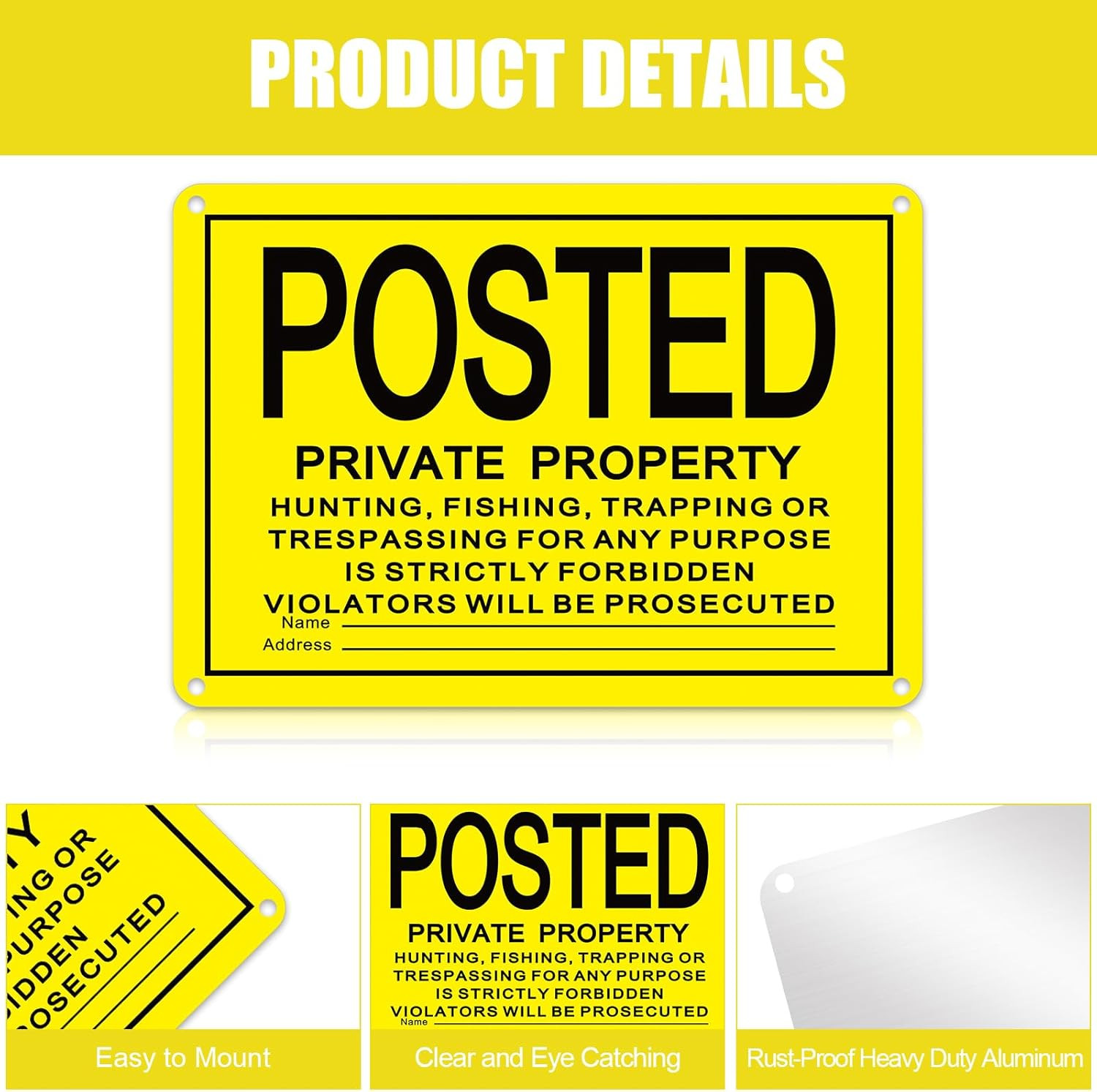 8 Pcs Posted No Trespassing Signs Private Property 10 x 7 Inch Metal No Hunting