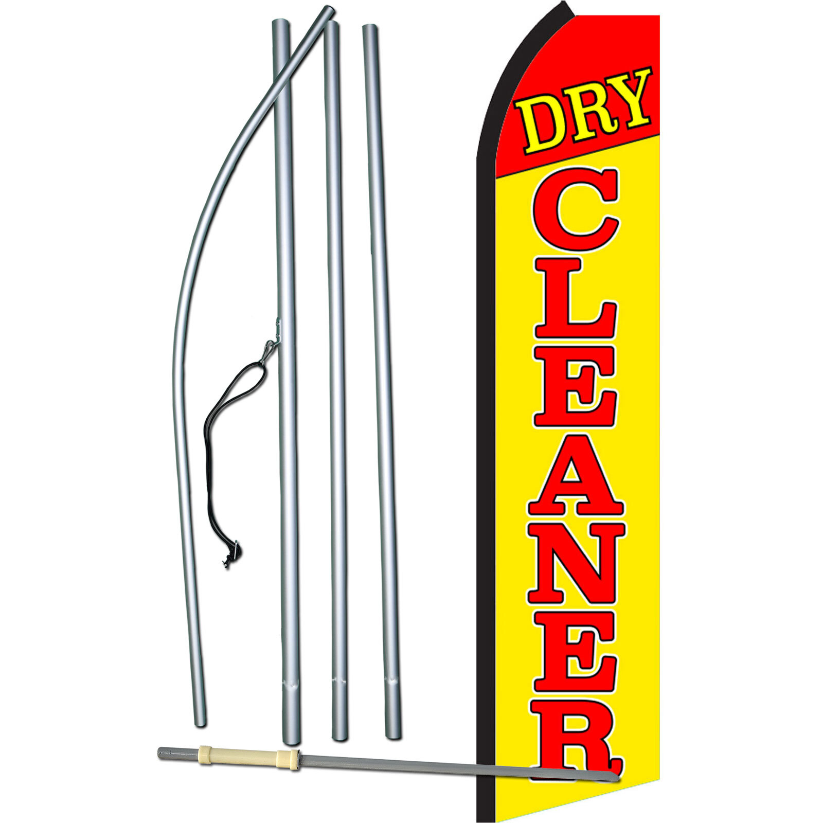 Dry Cleaner Yel/Red Flag with Flag Pole and Spike