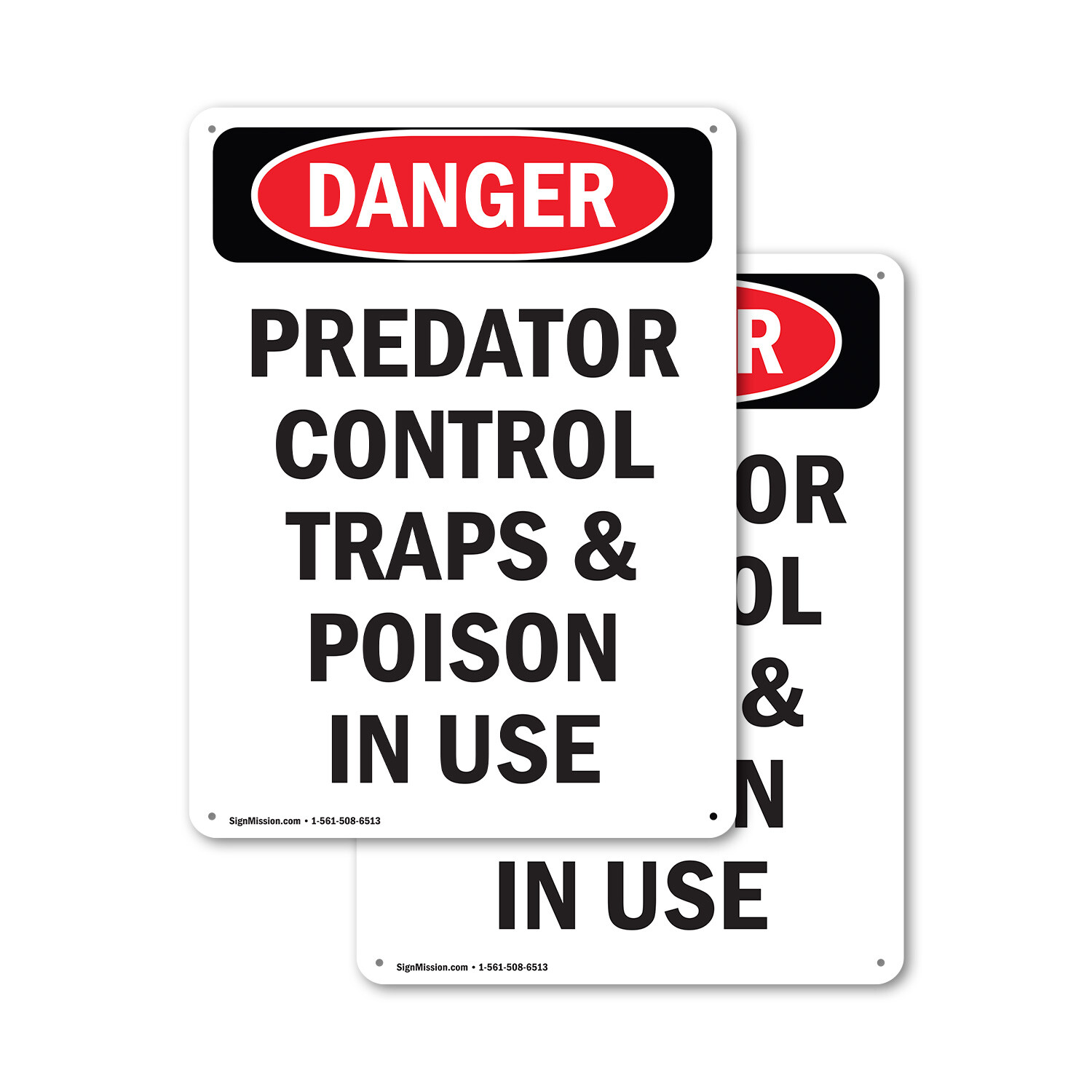 (2 Pack) Portrait Predator Control Traps OSHA Danger Sign Decal Metal Plastic