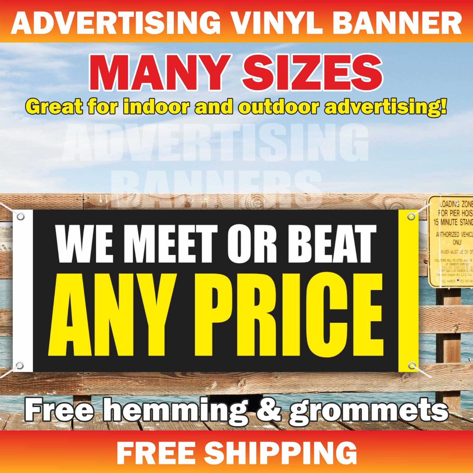 WE MEET OR BEAT ANY PRICE Advertising Banner Vinyl Sign Sale Discount Clearance