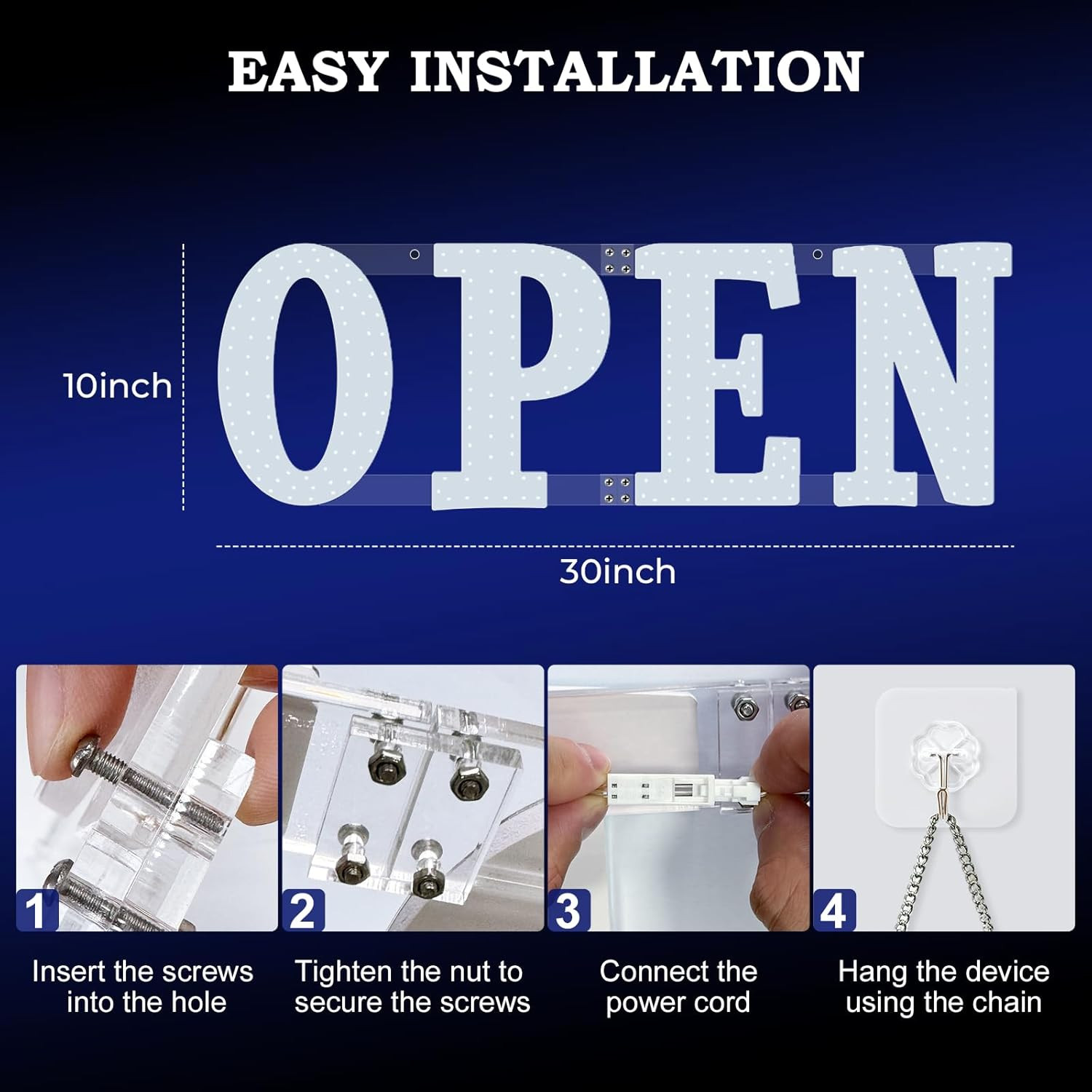 Open Sign for Business 30″X10″ with Timer and Remote Control, 10 Flashing Modes
