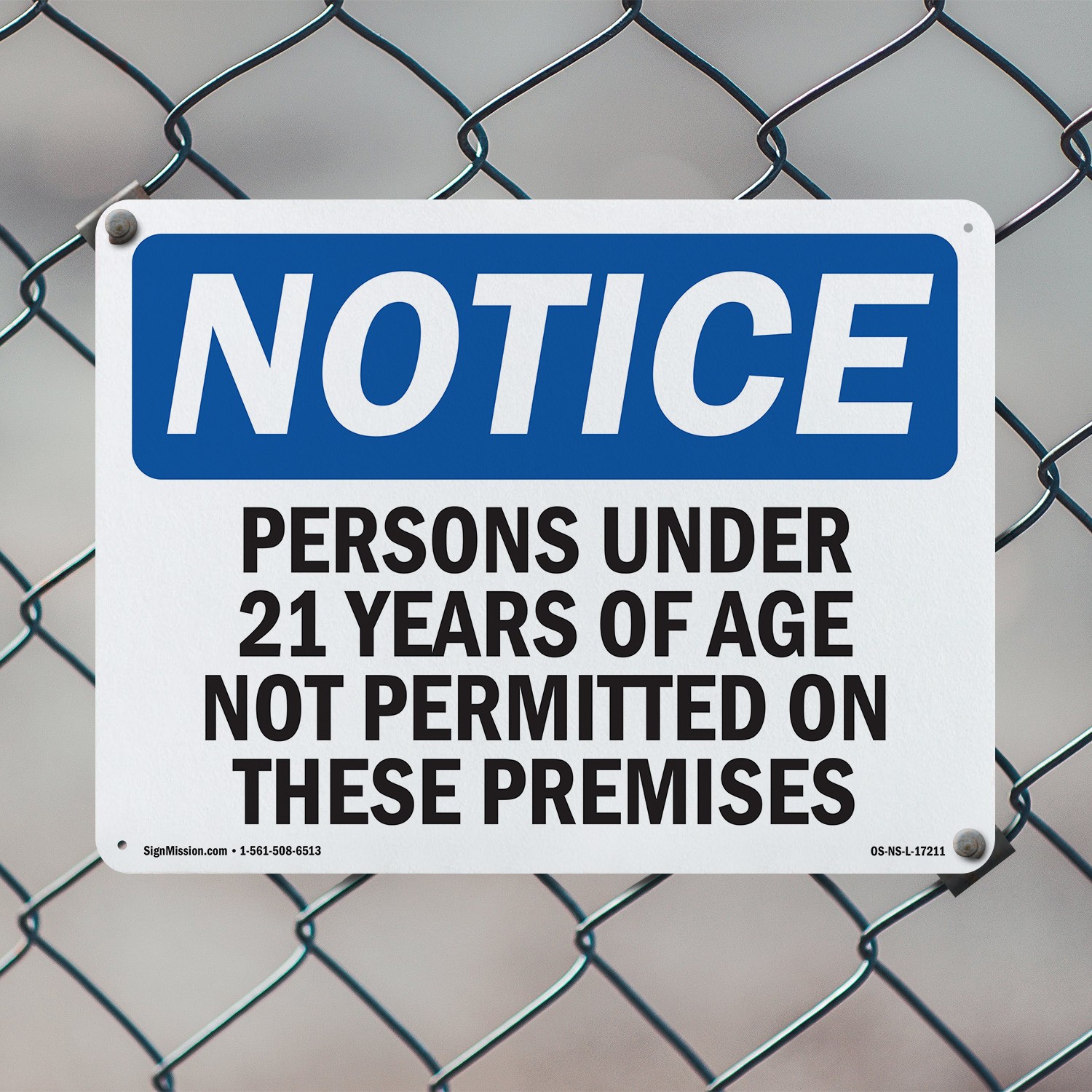 Persons Under 21 Years Of Age Not Permitted OSHA Notice Sign, Decal 5 or 10 Pack