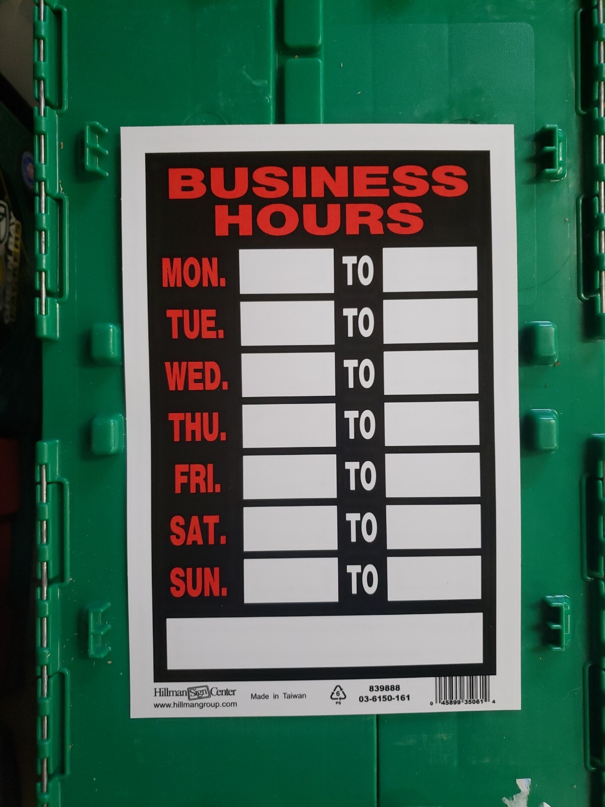 Hillman 12-in x 8-in Business Hours Sign Plastic Signs Door Window Durable NEW E