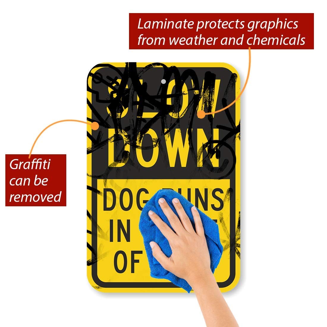 12×18 Inch K9324AL Slow Down Dog Runs In Front Of Cars Sign Aluminum Board