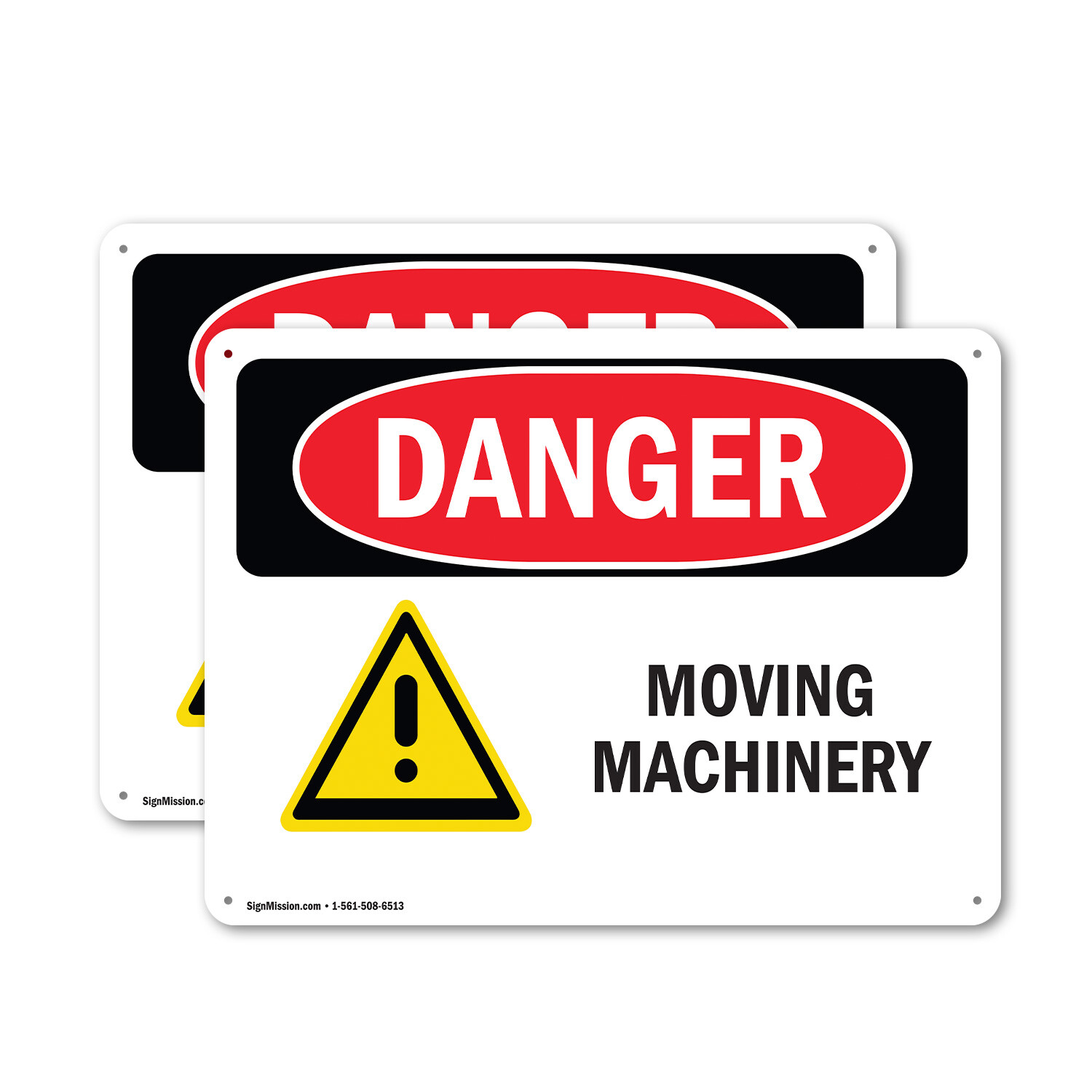 (2 Pack) Moving Machinery OSHA Danger Sign Decal Metal Plastic