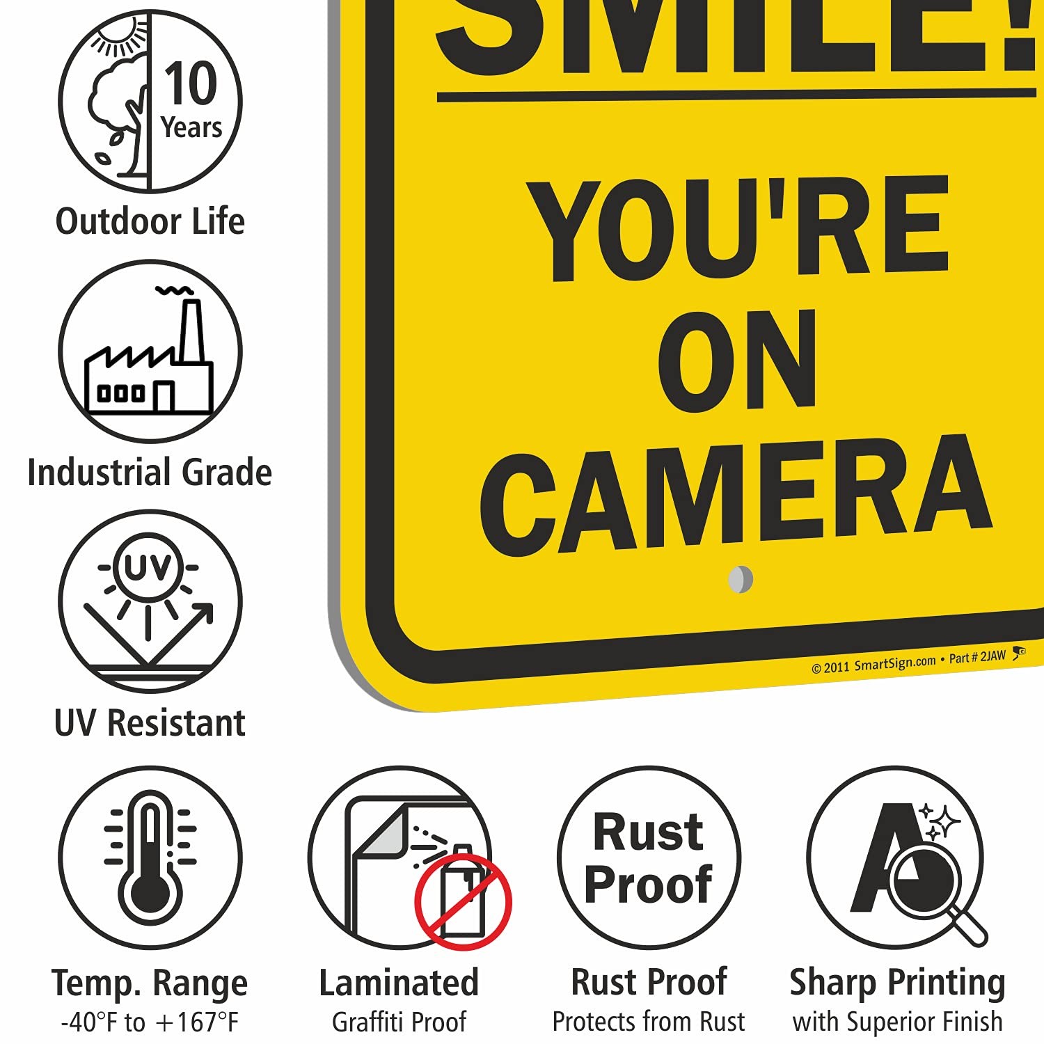 Smile You’re On Camera Sign 12×18 Inch Aluminum Security Property Warning