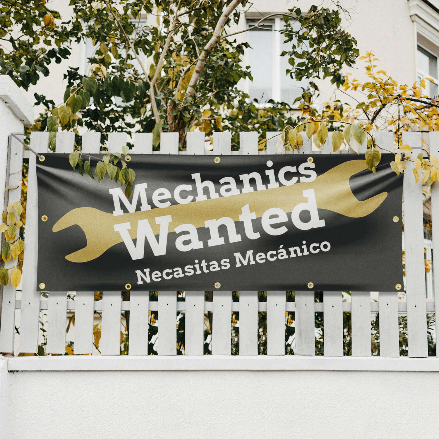 Mechanics Wanted English Spanish Vinyl Banner Sign with Metal Grommets