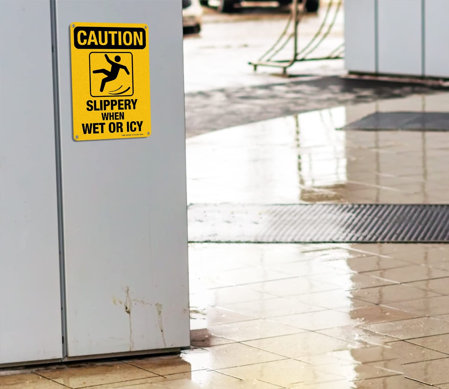2 Pack Slippery When Wet Or ICY Sign, Caution Sign, 10″ x 7″ Rust Free, UV Prote