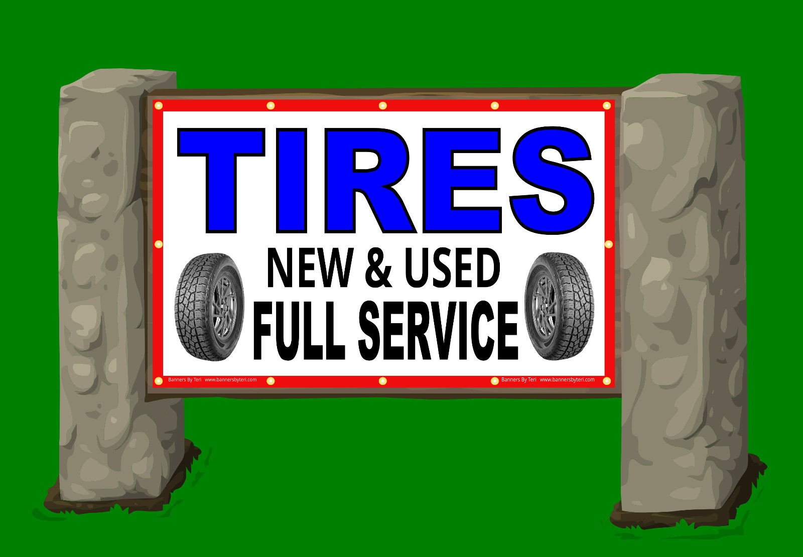 TIRES New & Used FULL SERVICE- Vinyl Banner Signs – White – Fast Ship – USA MADE