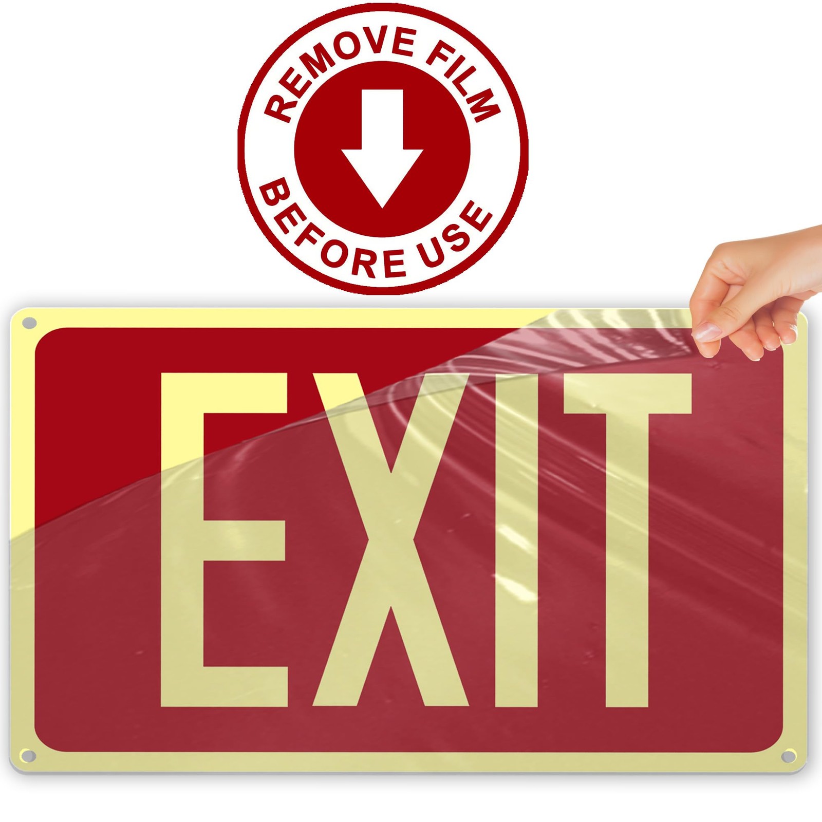 4Pack Photoluminescent Exit Sign Red, 14″x 10″ Aluminum Glow In The Dark Exit…
