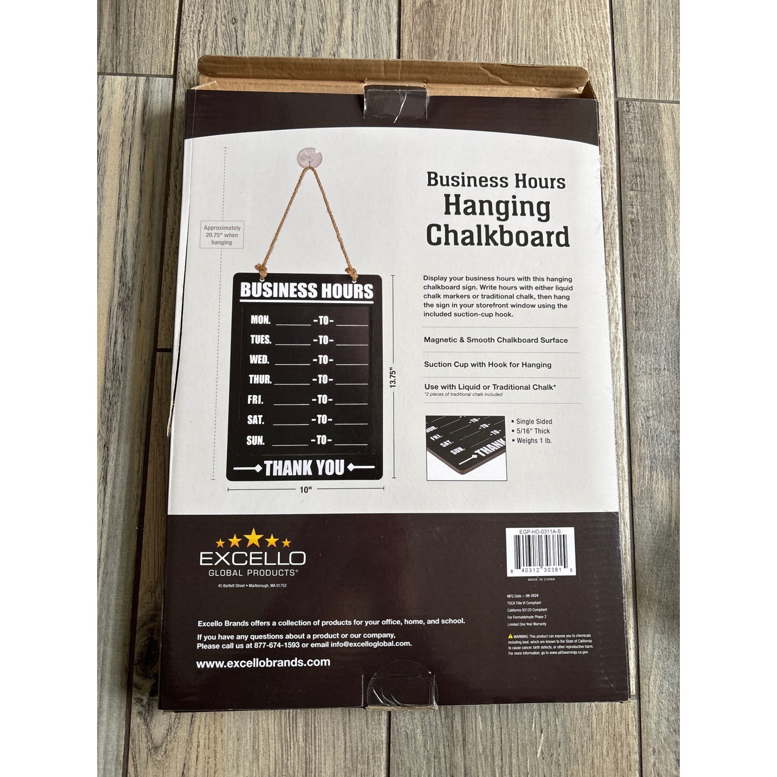 Business Hours Sign 10×13.75 Black New Hanging Chalkboard