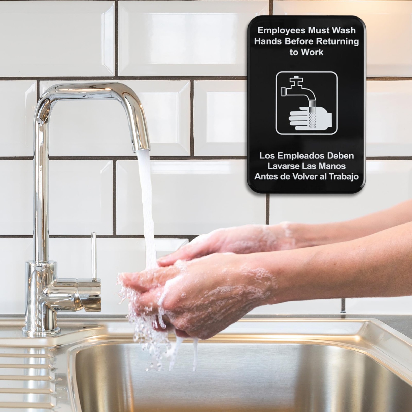 Employees Must Wash Hands Before Returning To Work Sign English Spanish w/ Ad…