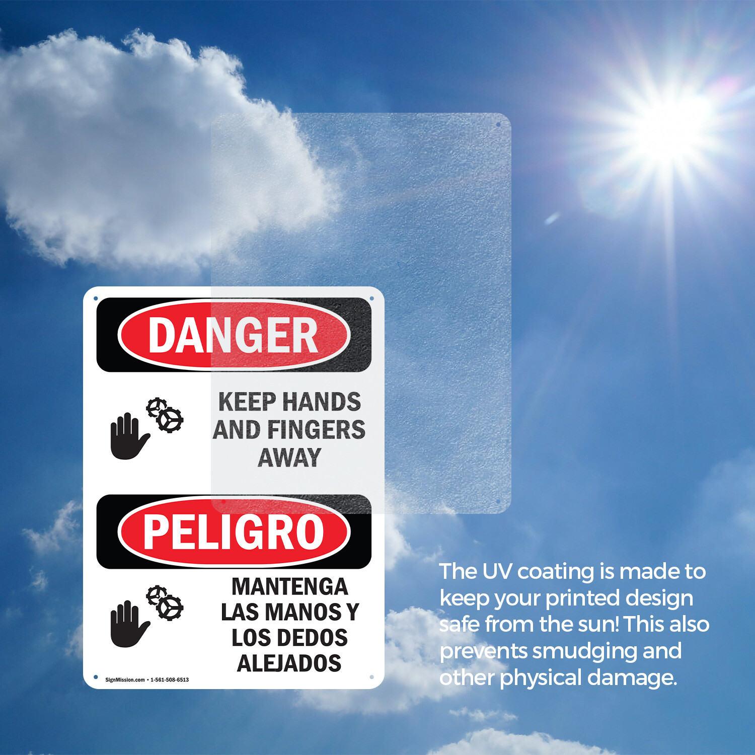 (2 Pack) Keep Hands And Fingers Away Bilingual OSHA Danger Sign Decal Metal
