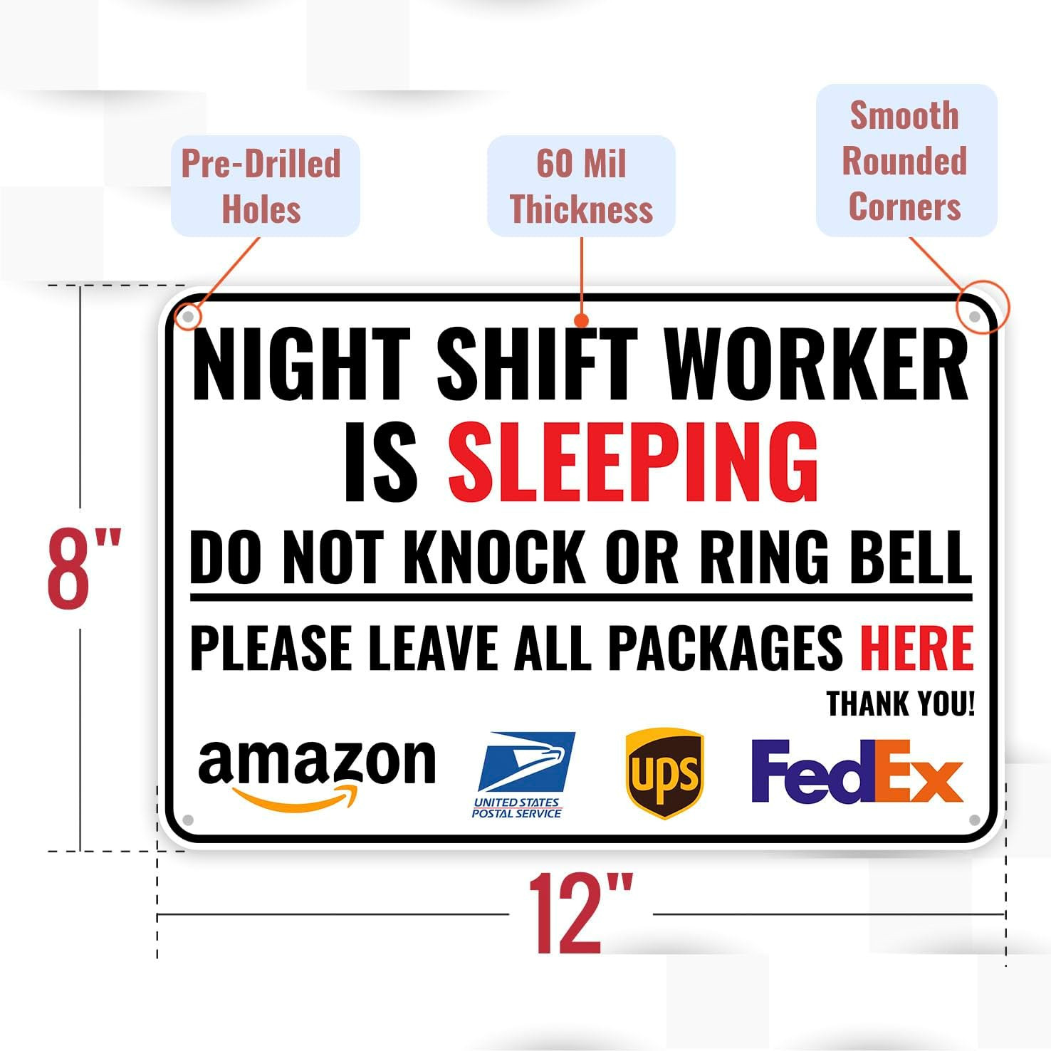 1PC Night Shift Worker Sleeping Sign, 12 X 8 Inches – Aluminum – Day Sleeper Sig