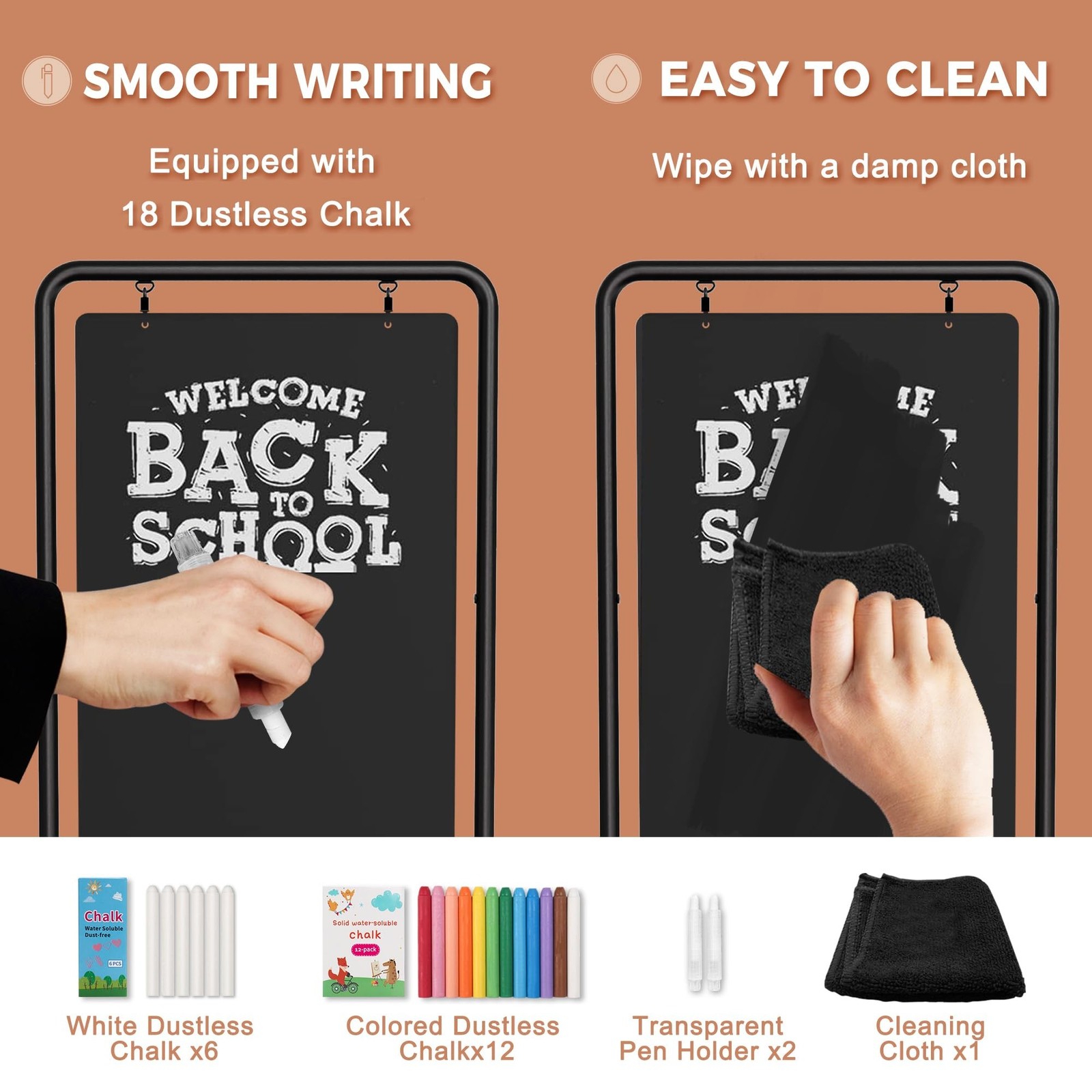 SELEAD Metal Swinging Chalkboard with Wheels – 40″ x 20″ Double Sided Rolling…