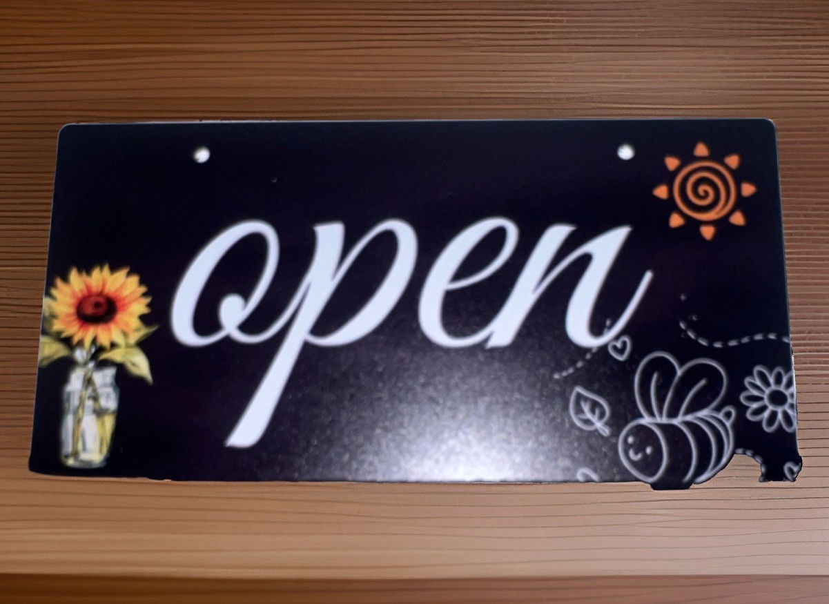 Double-sided Door Sign Sunflower Bee Design Hanging Black White Yellow