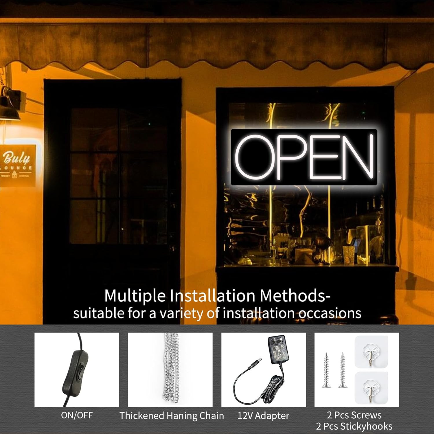 Open Signs for Business, LED Neon Open Sign 16 Inch 12V/2A Ultra Bright Lighted