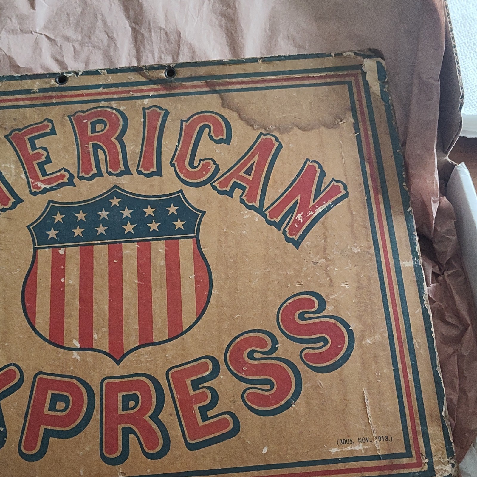 Vintage American Express Double Sided Sign. 15 X 12 Inches. Press board. 1913