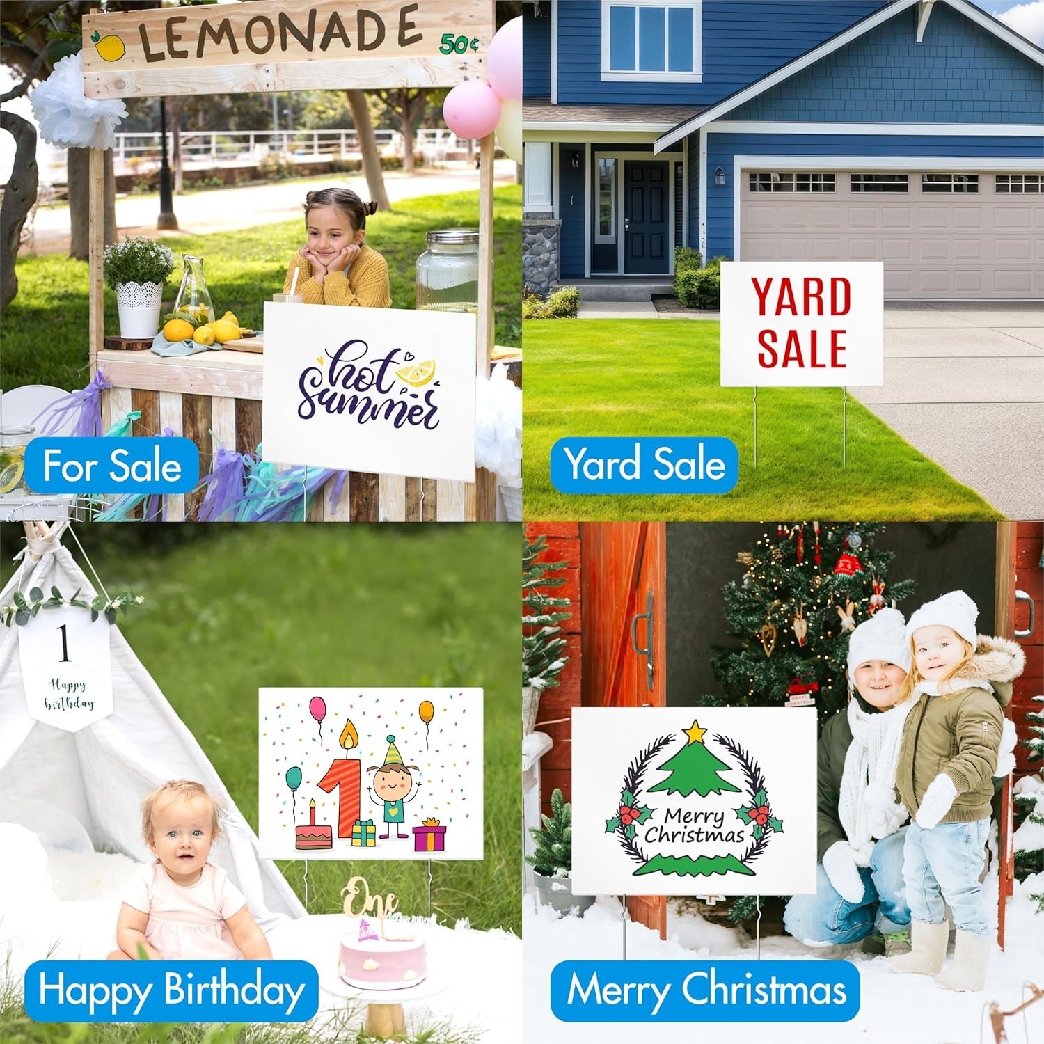 Customizable Blank Yard Signs 3 Pack, Durable Plastic Outdoor Boards w/ Stakes