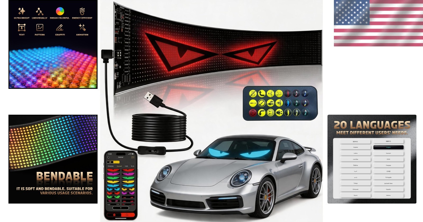 Durable Bluetooth LED Sign for Cars – 196″ Cable & USB Powered Brightness