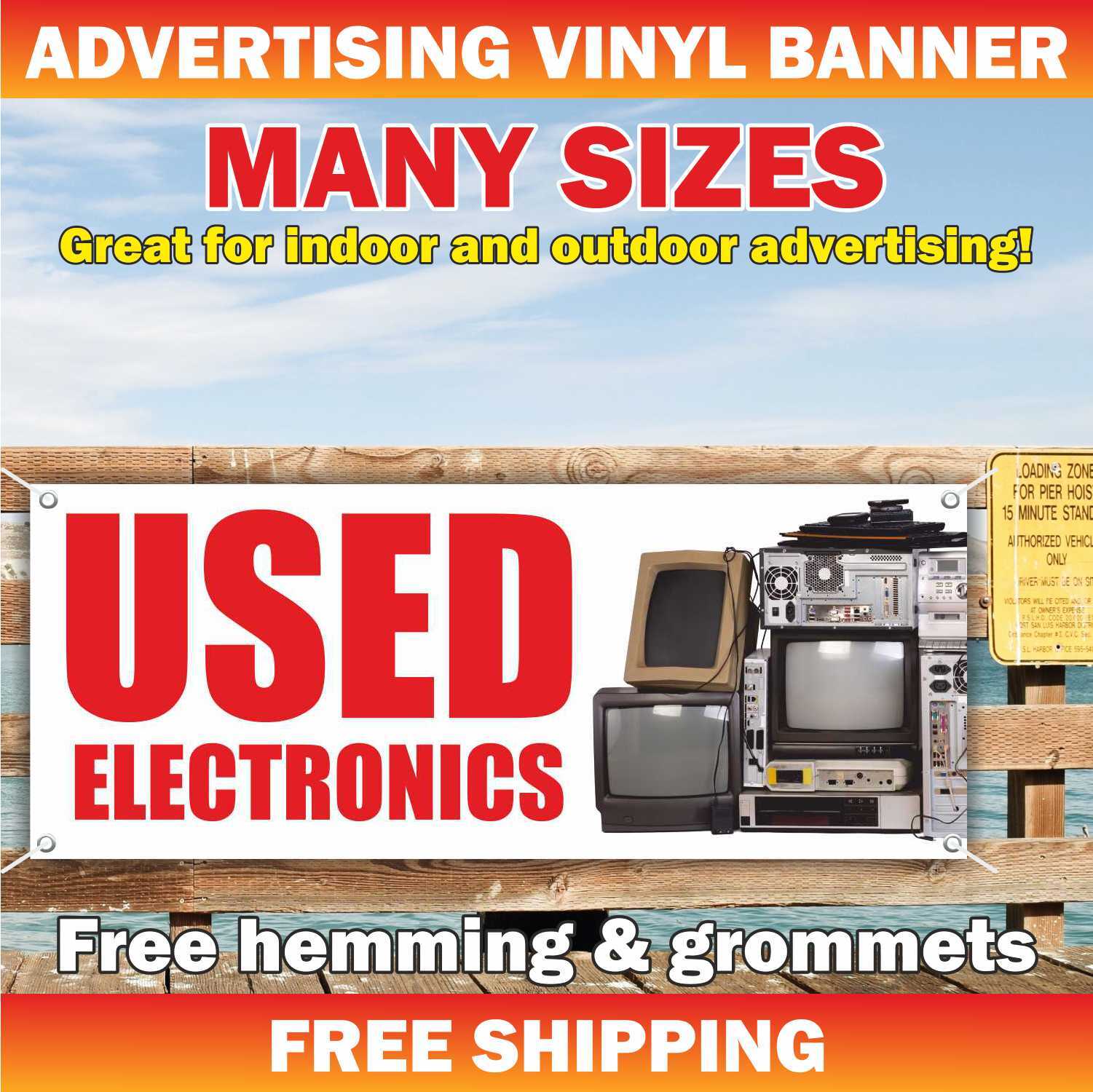 USED ELECTRONICS Advertising Banner Vinyl Mesh Sign Appliances Pawn Cell Phones