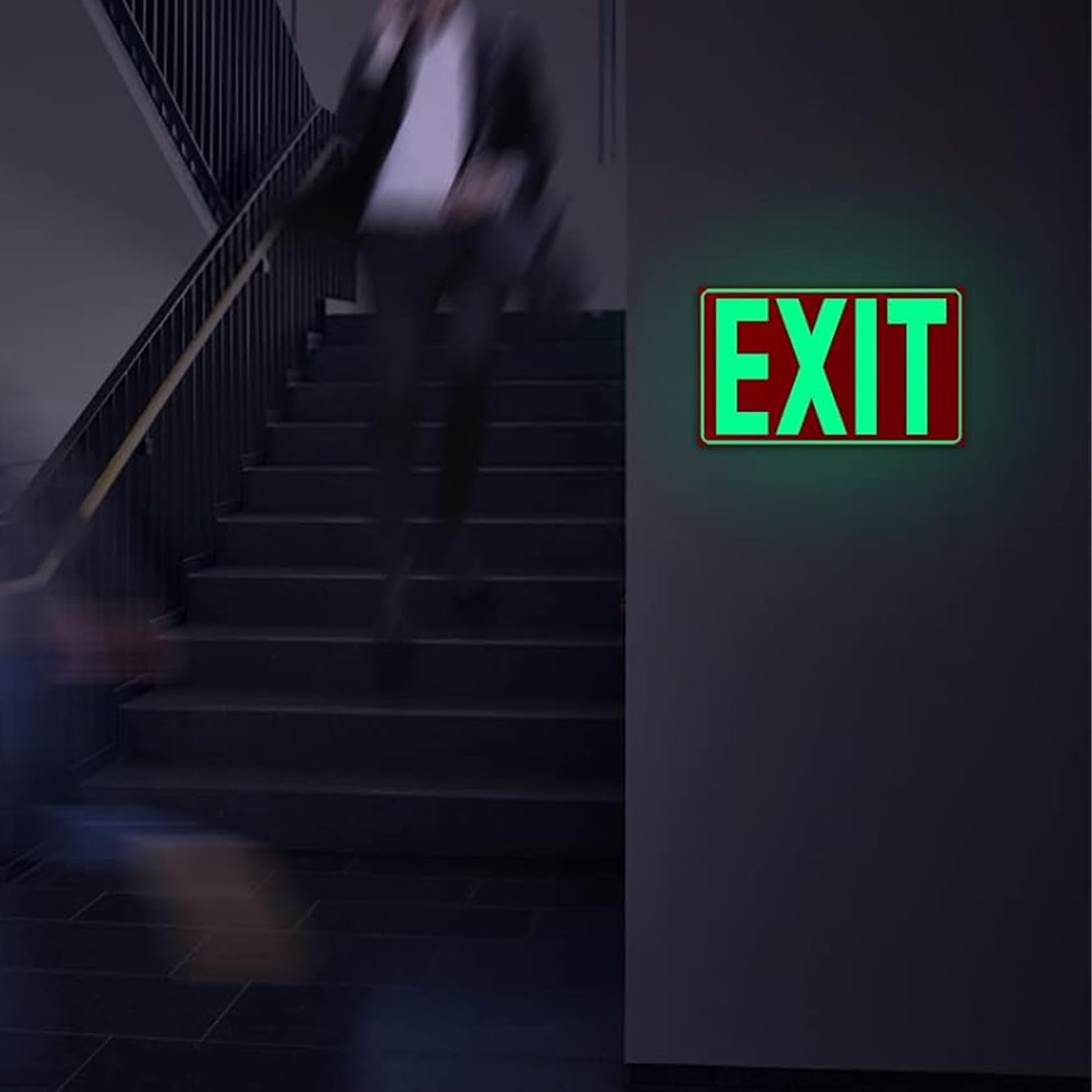 4Pack Photoluminescent Exit Sign Red, 14″x 10″ Aluminum Glow In The Dark Exit…