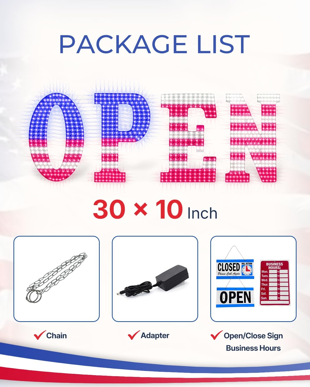 30” x 10″ Large Open Signs for Business, Super Bright LED Open Closed Sign w…