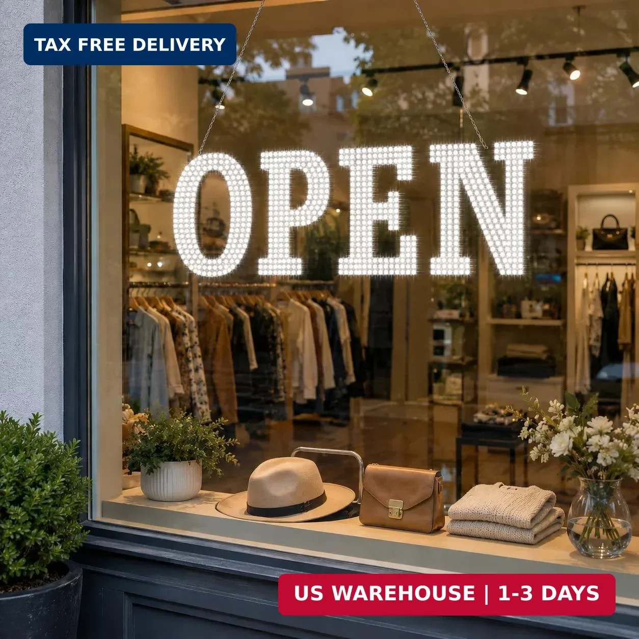 40″x14″ Large Open Sign for Business, Open Signs Led with Hanging Installation,
