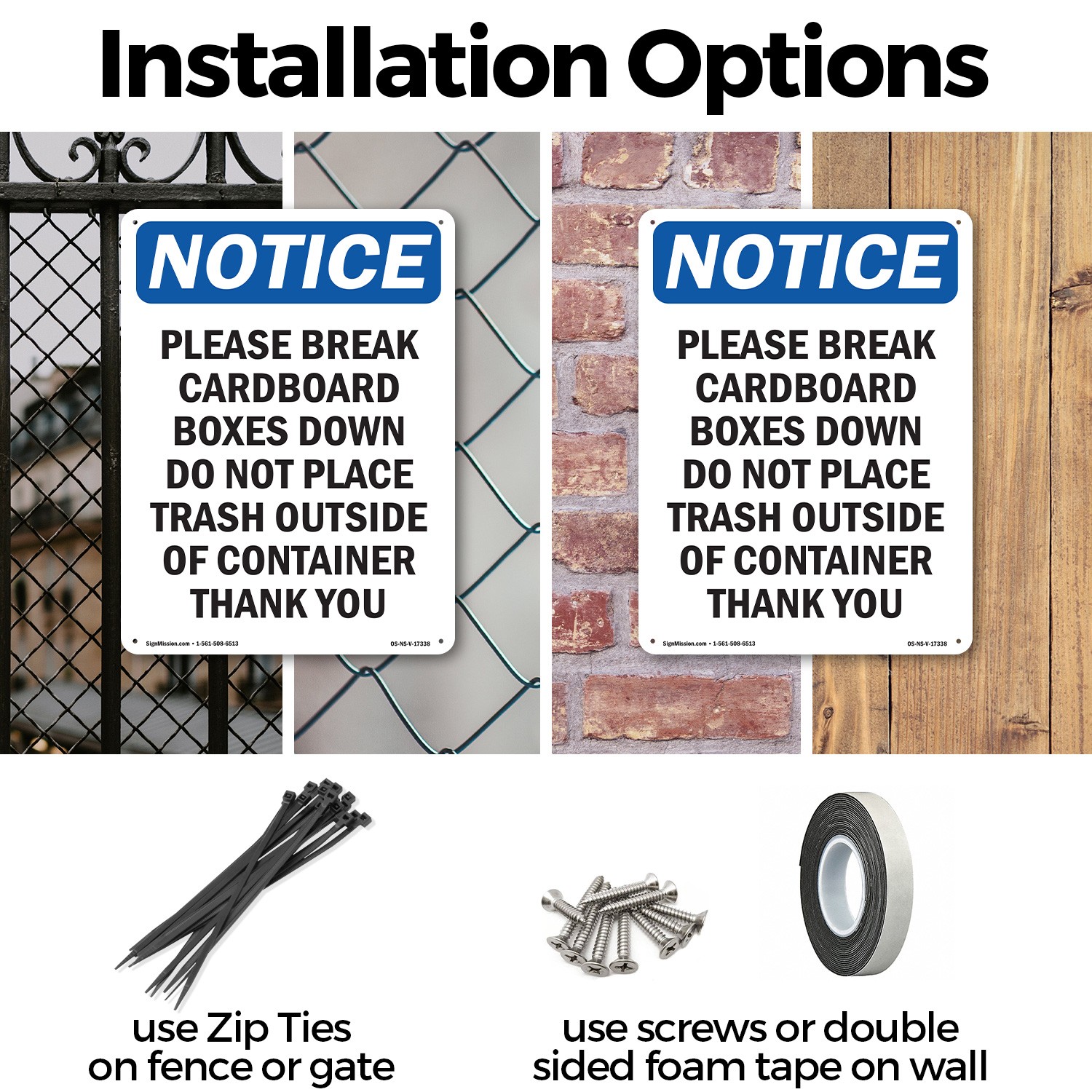 Please Break Cardboard Boxes Down OSHA Notice Sign Metal, Decal – 5 or 10 Pack