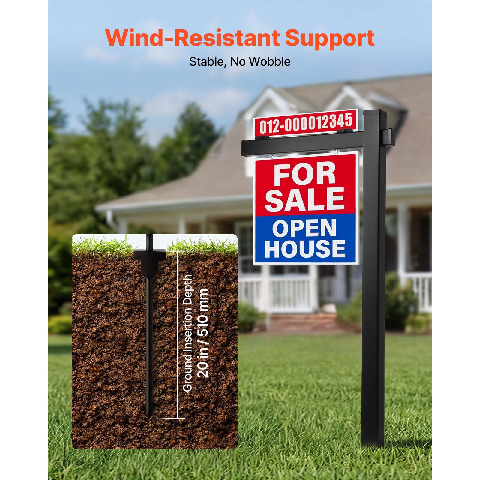 Uimoso Real Estate Sign Post PVC Realtor Yard Sign Holder 6 ft Black for Outdoor