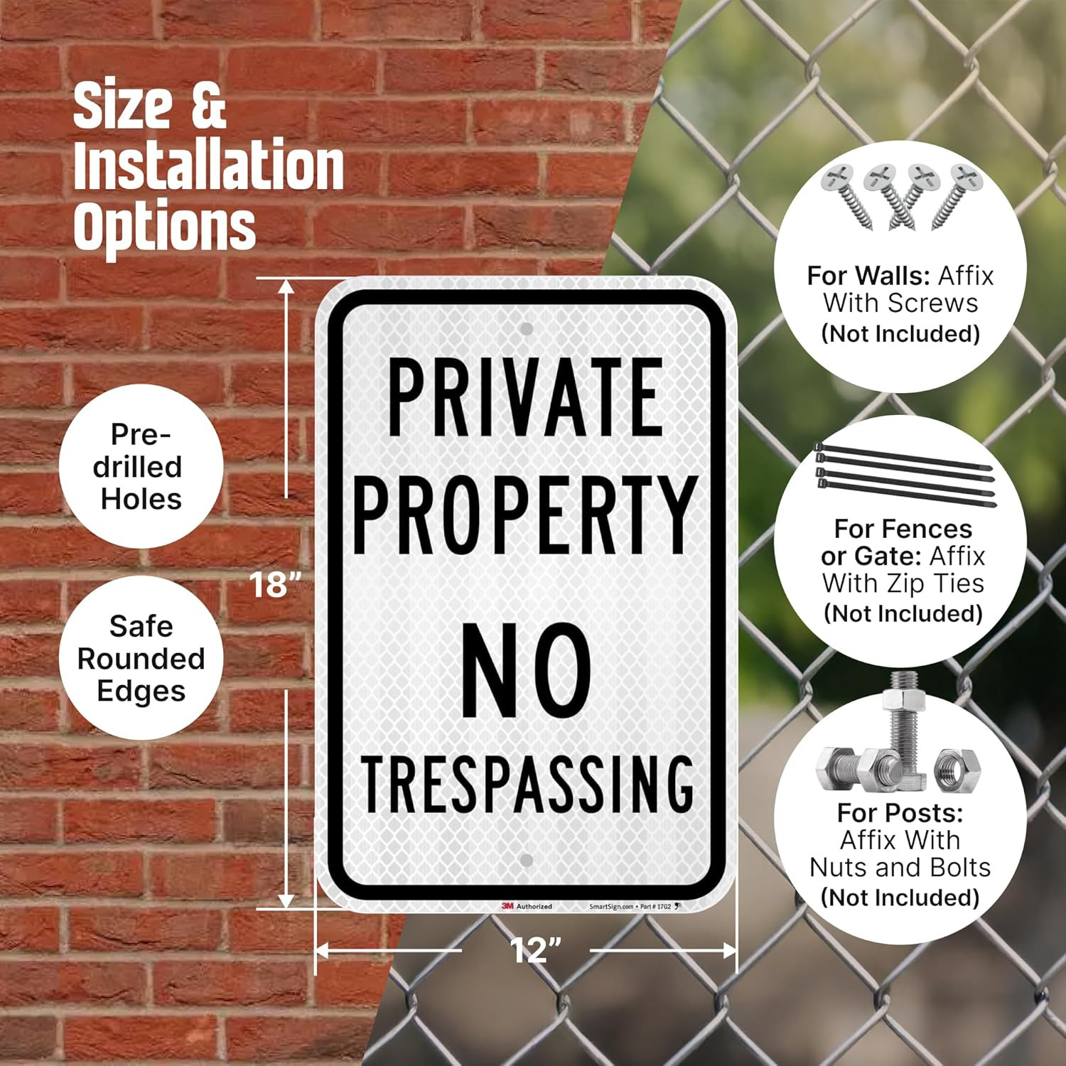 No Trespassing Signs Private Property, 12 x 18 Inches 3M High Intensity Grade Re