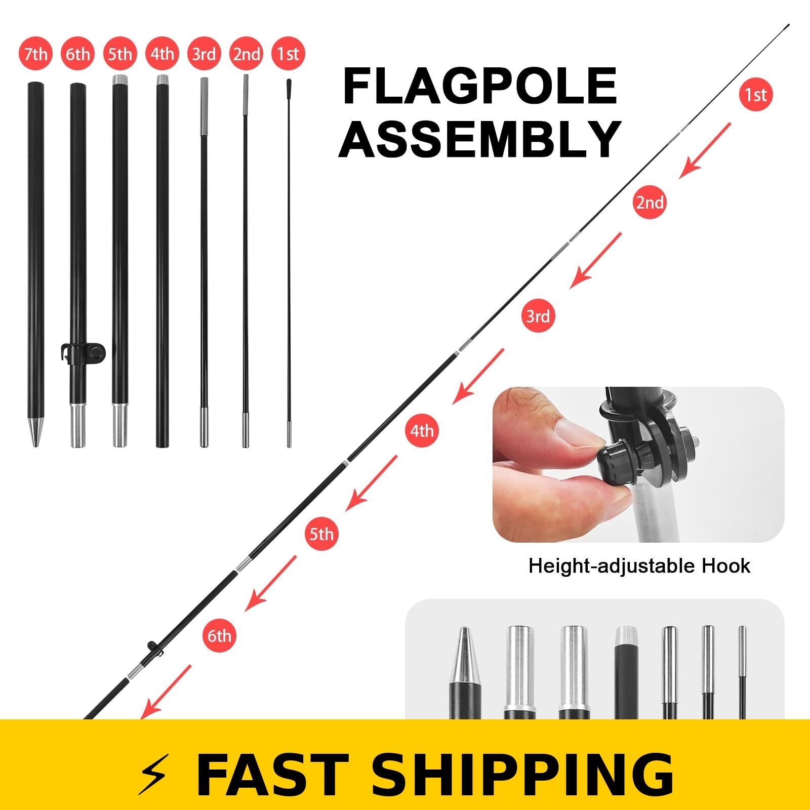 FSFLAG 8ft Open Feather Flag with Pole & Ground Stake for Business