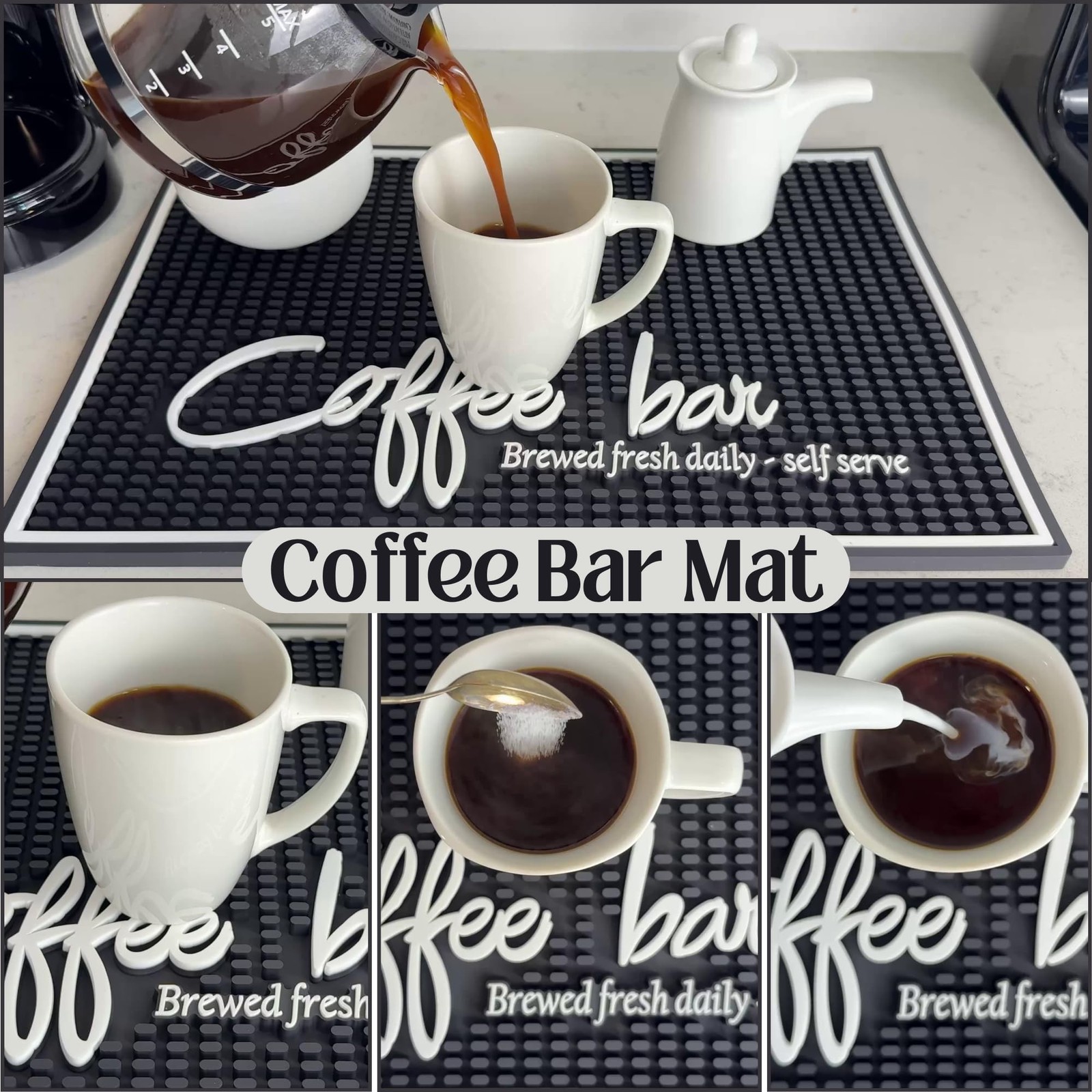 Brewed Fresh Daily Silicone Coffee Bar Mat 18×12 in, Self Serve Coffee Statio…