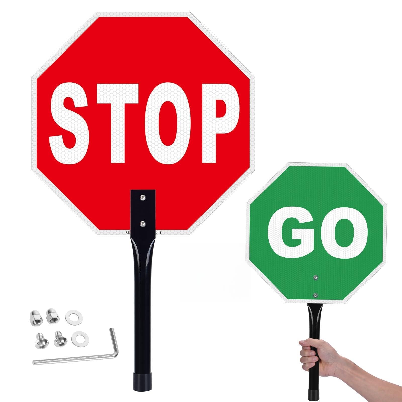 12×12 Inch Stop Go Sign With Handle Reflective Aluminum Double Sided Traffic