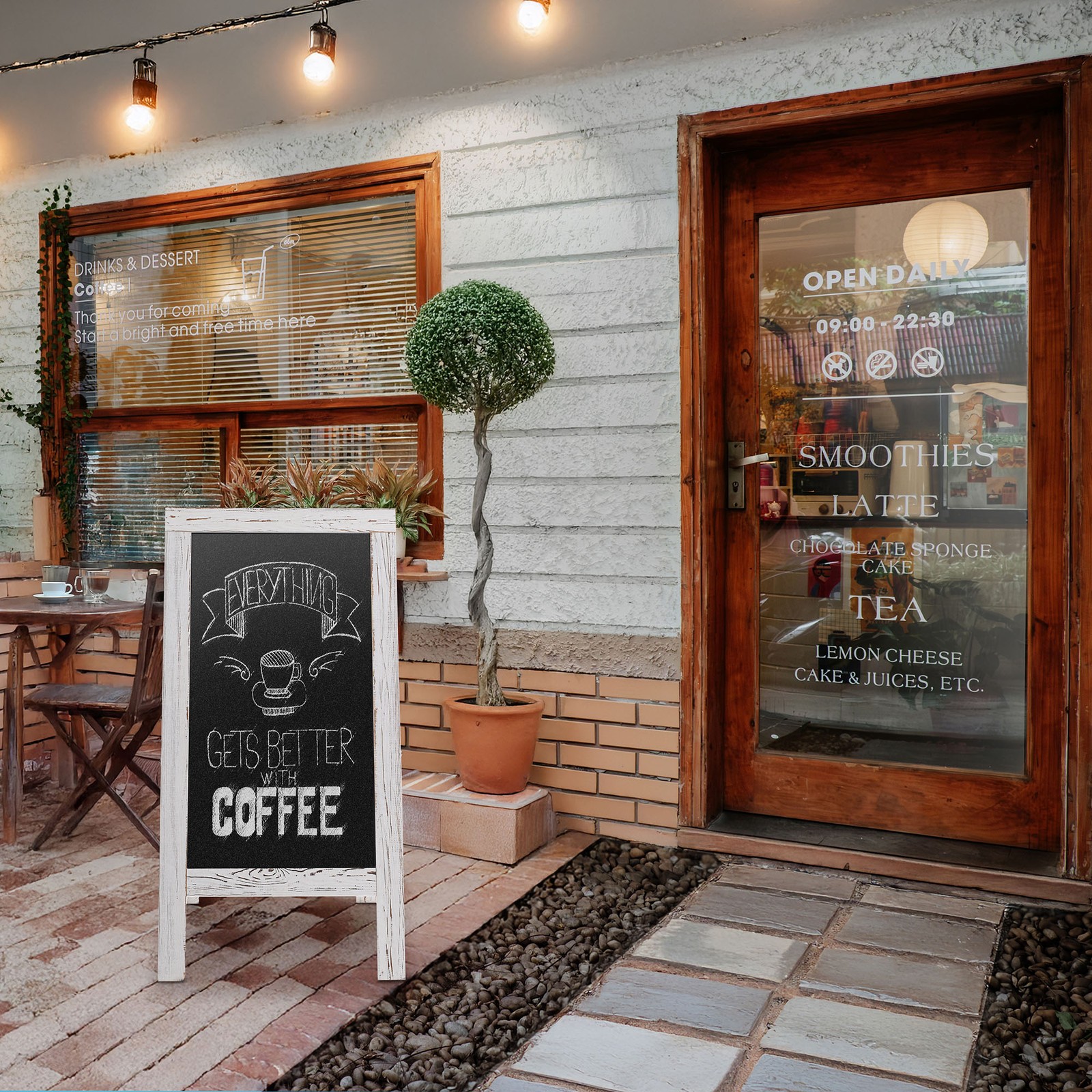 A Frame Chalkboard Sign, 40″x20″ Double-Sided Magnetic Menu Board, Whitewash