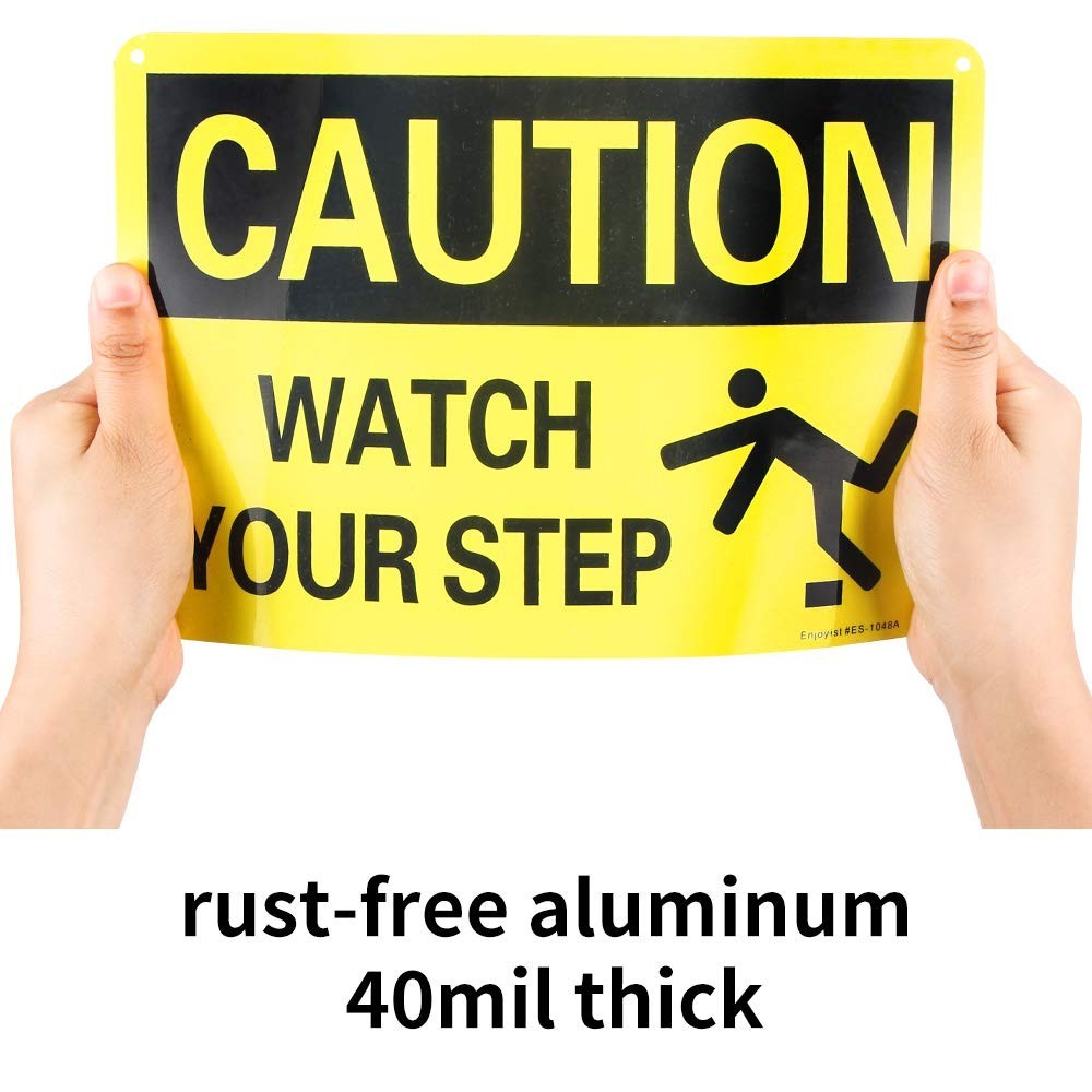 Caution Watch Your Step Sign 10×7 inches Aluminum 2-pack Reflective UV Weathe…