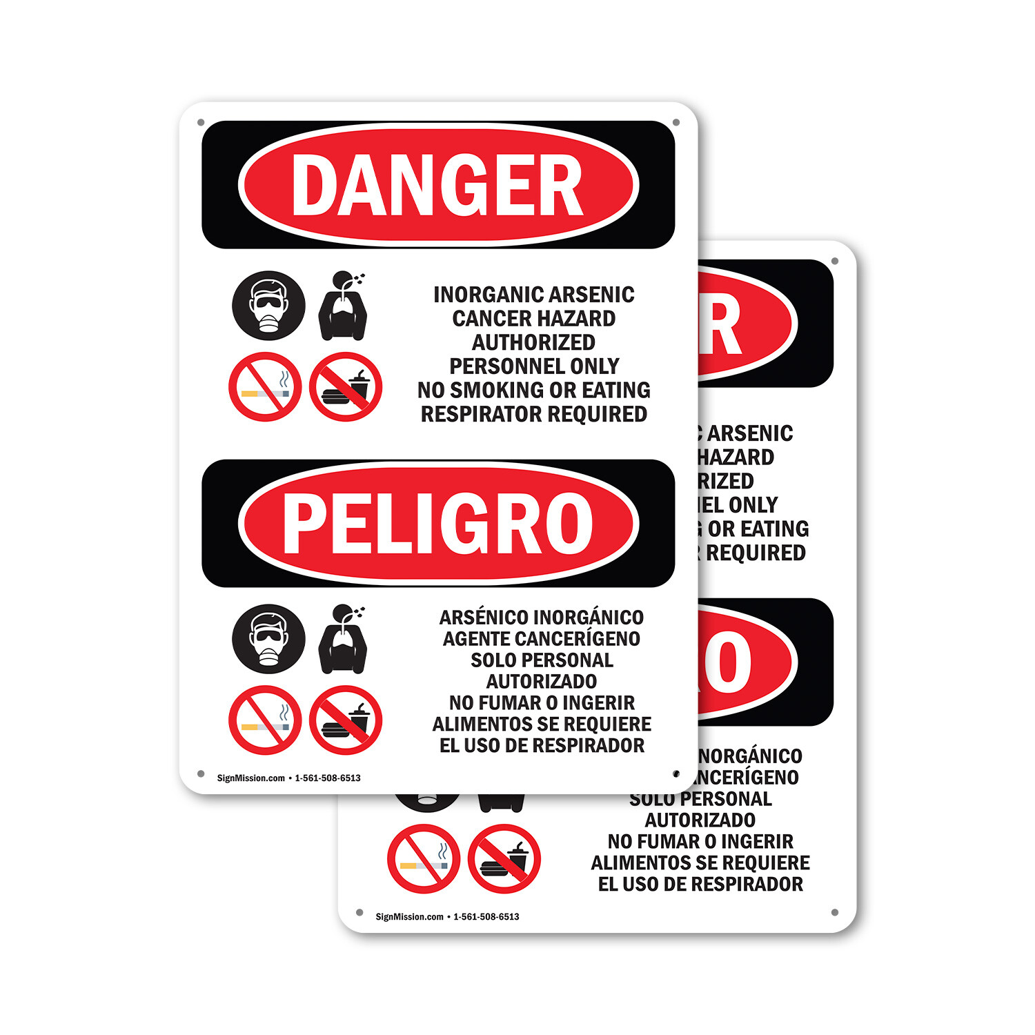 (2 Pack) Inorganic Arsenic Cancer Hazard Bilingual OSHA Danger Sign Decal Metal
