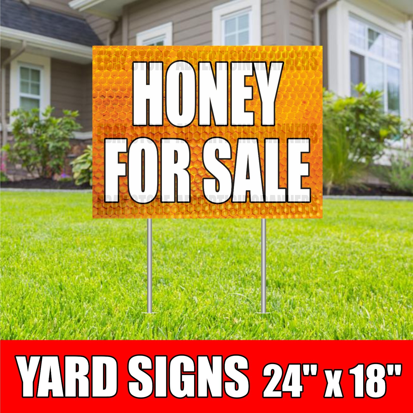 HONEY FOR SALE Yard Sign with H-Stakes Local Pure Raw Honeycomb Bees Homemade
