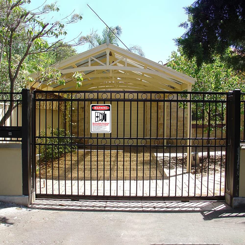2 Pack “Moving Gate Can Cause Injury” Reflective Aluminum Signs 10″x7″