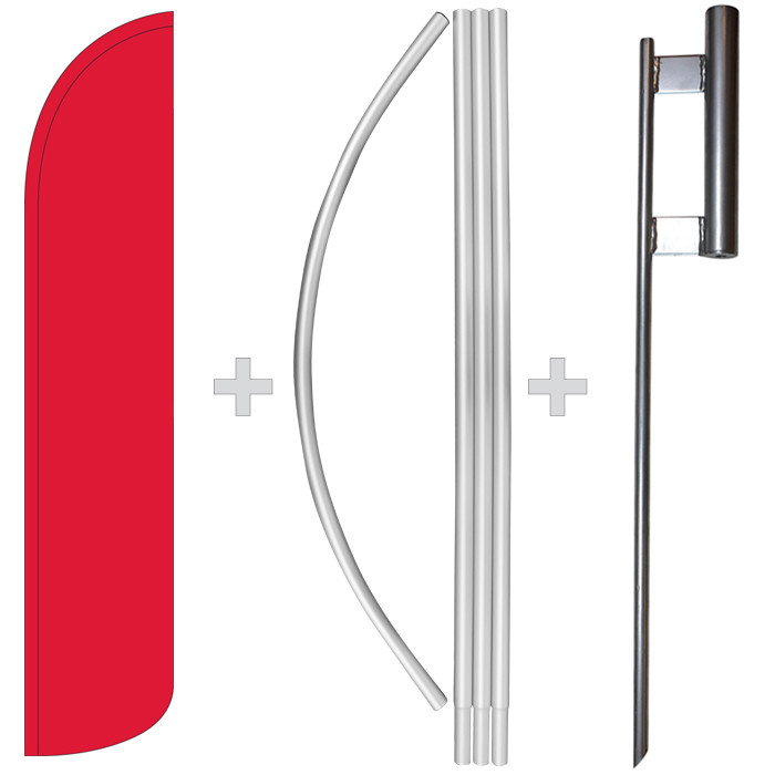 Solid Red 15′ Tall Windless Swooper Feather Banner Flag & Pole Kit