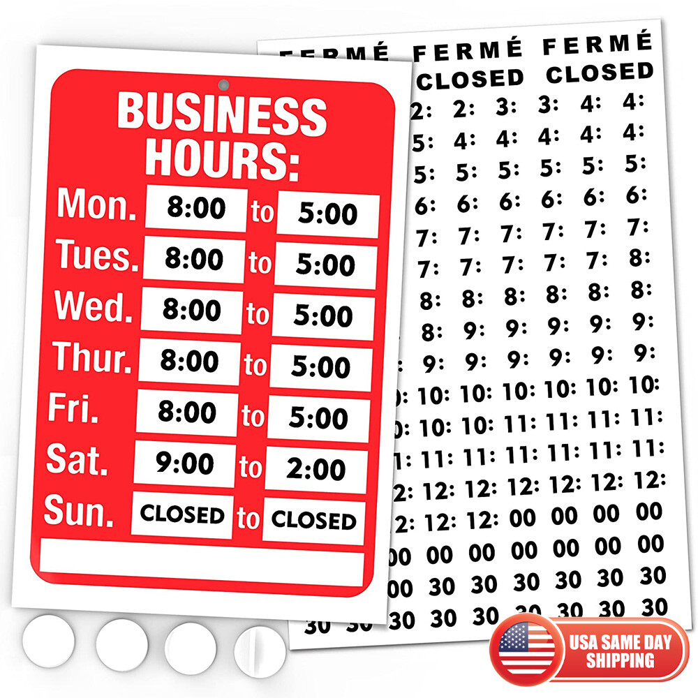 Open Closed Signs Kit Business Hours Store Office Operation Window Glass Door
