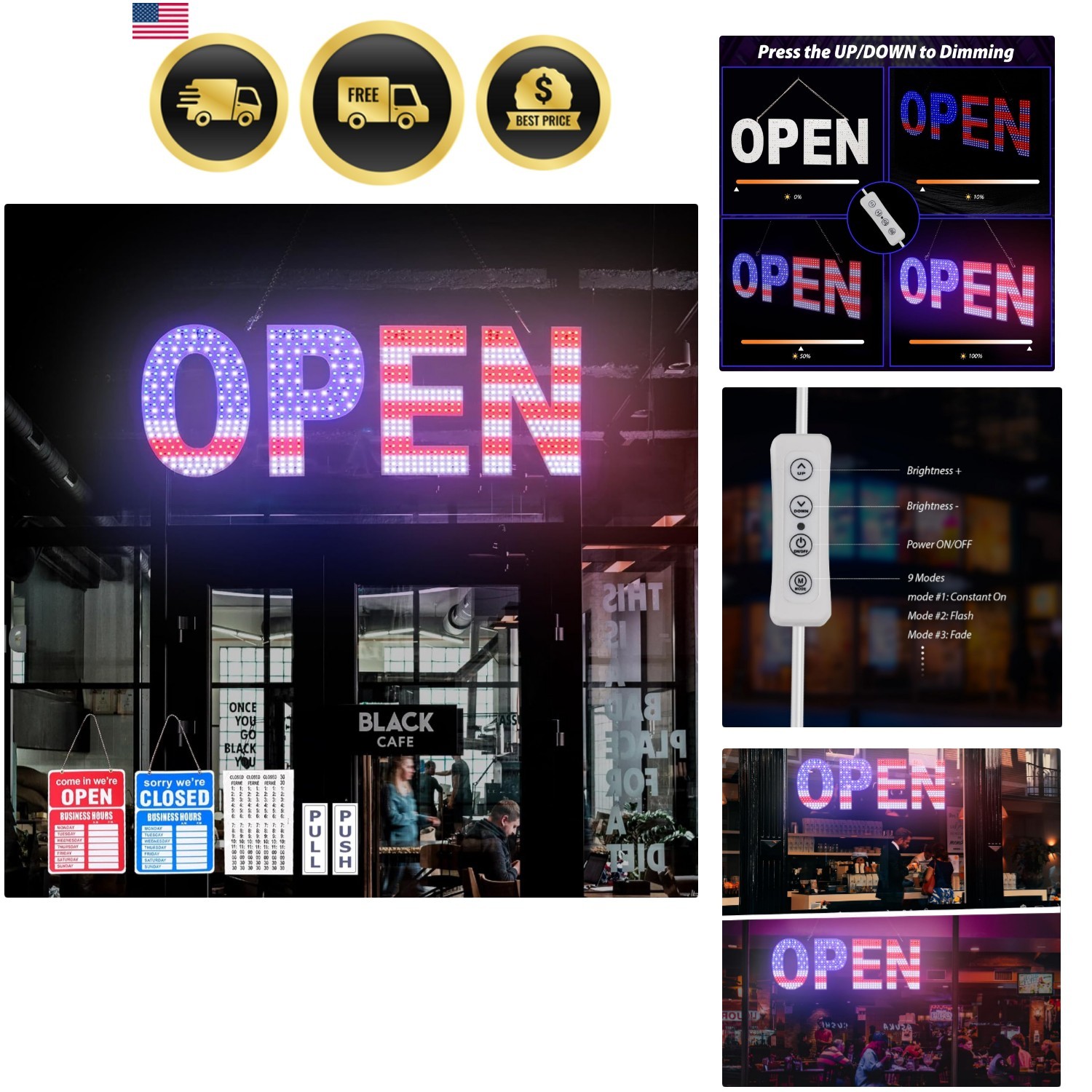 LED Open Signs for Business, 30×10 inch Large Dimmable Bright Light Up Big Op…