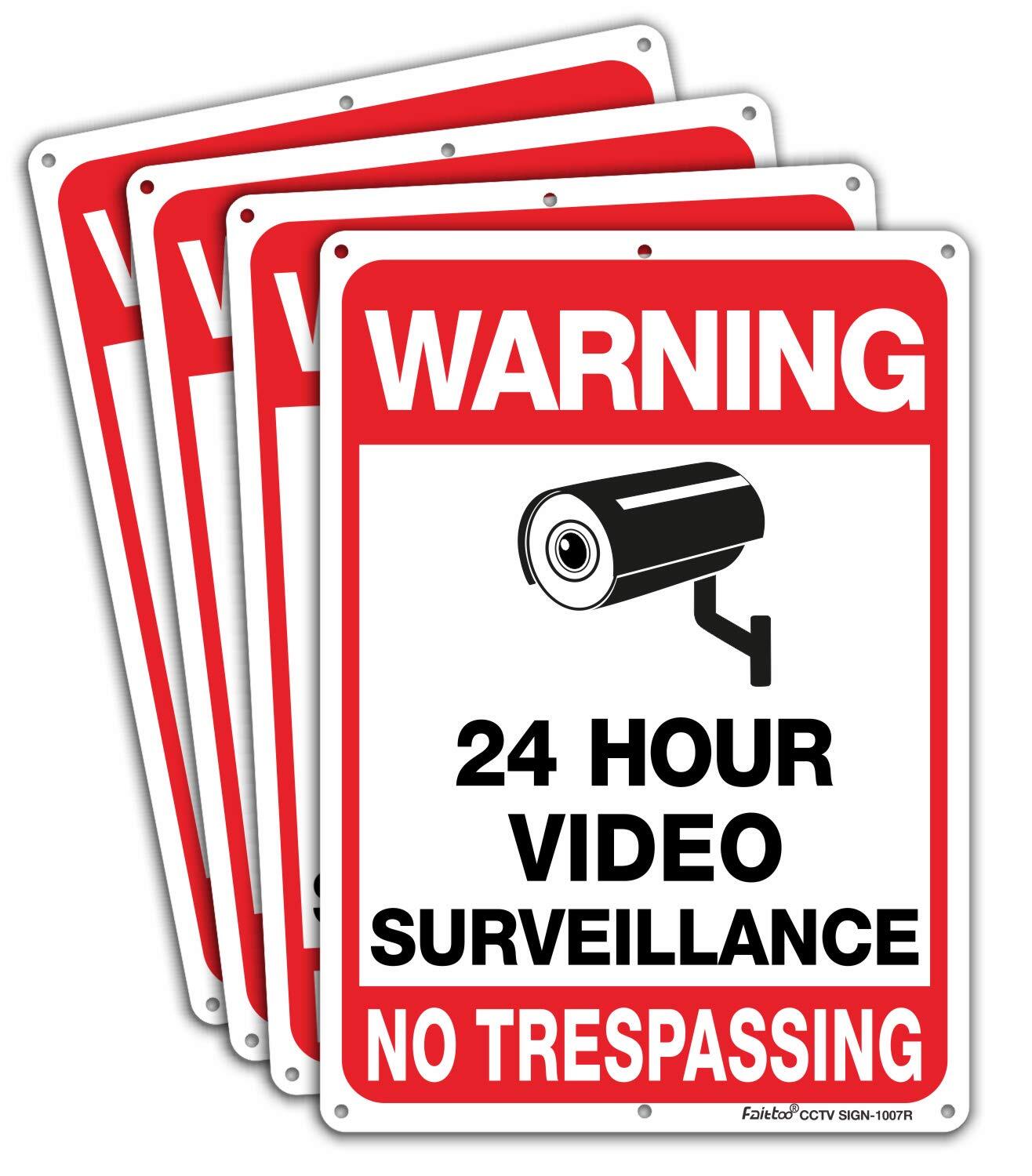 4-Pack Video Surveillance Sign, No Trespassing Metal Reflective Warning Sign