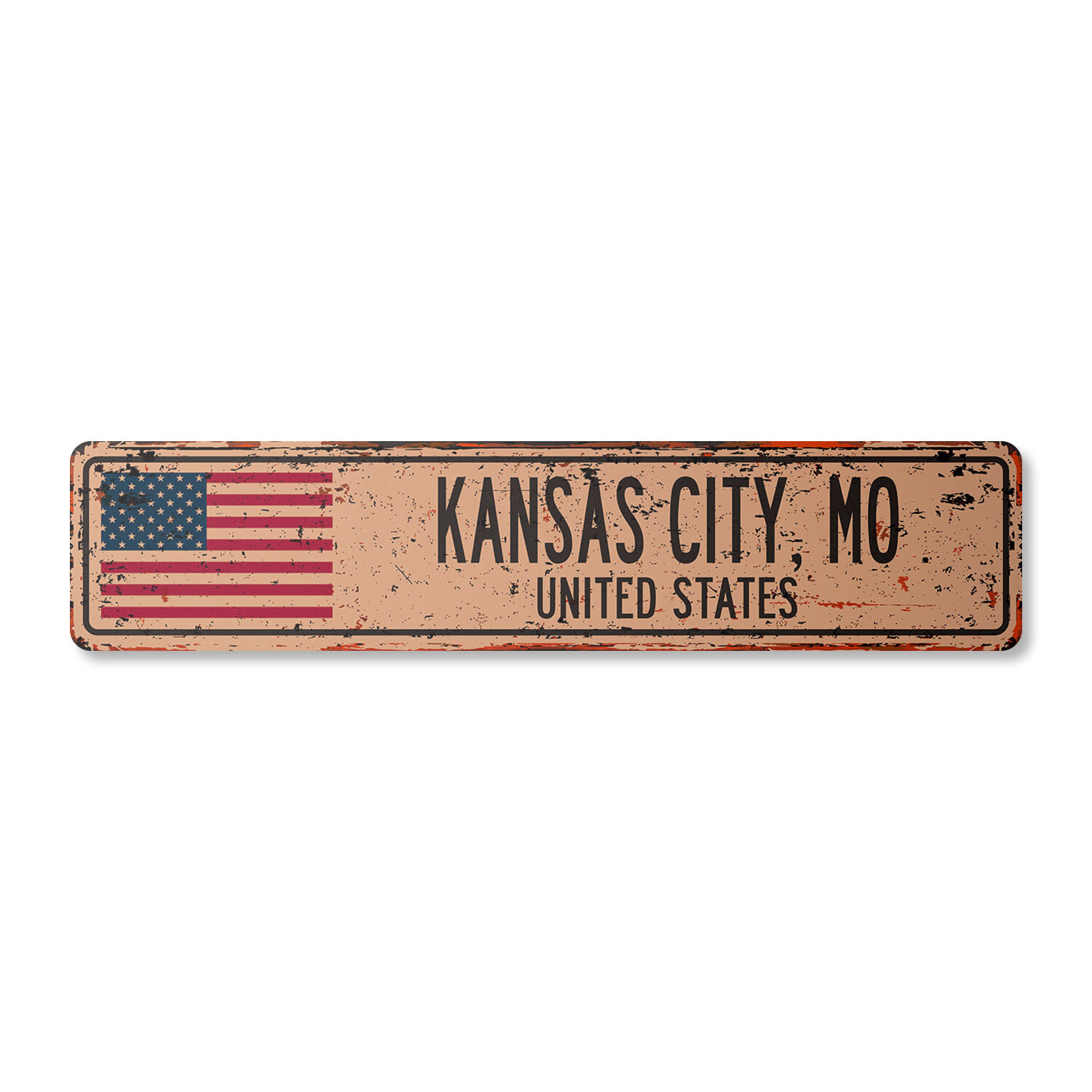 KANSAS CITY MO UNITED STATES Vintage Street Sign American flag city country rust