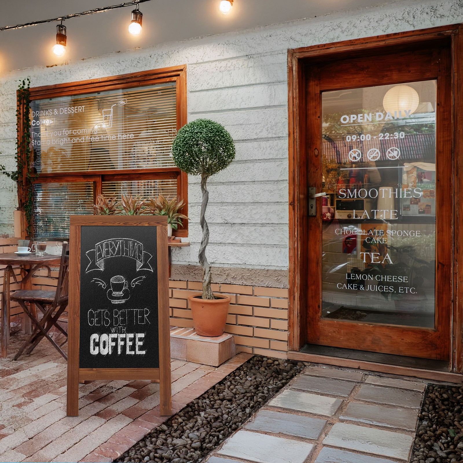 A Frame Chalkboard Sign, 40″x20″ Double-Sided Magnetic Menu Board, Rustic Brown