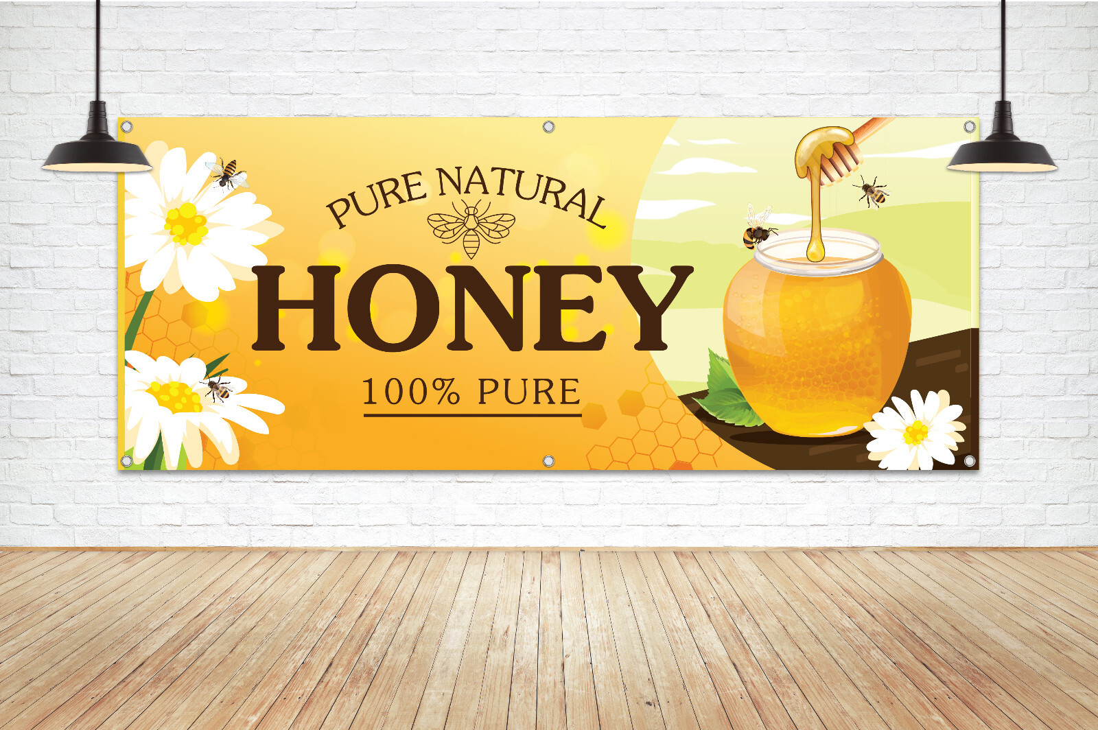 PURE NATURAL HONEY Vinyl Banner Sign Bees Organic Farmers Market Canopy Display